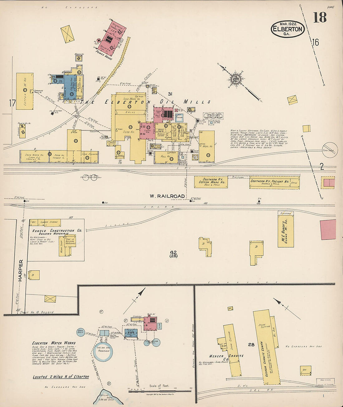 This old map of Elberton, Elbert County, Georgia was created by Sanborn Map Company in 1922