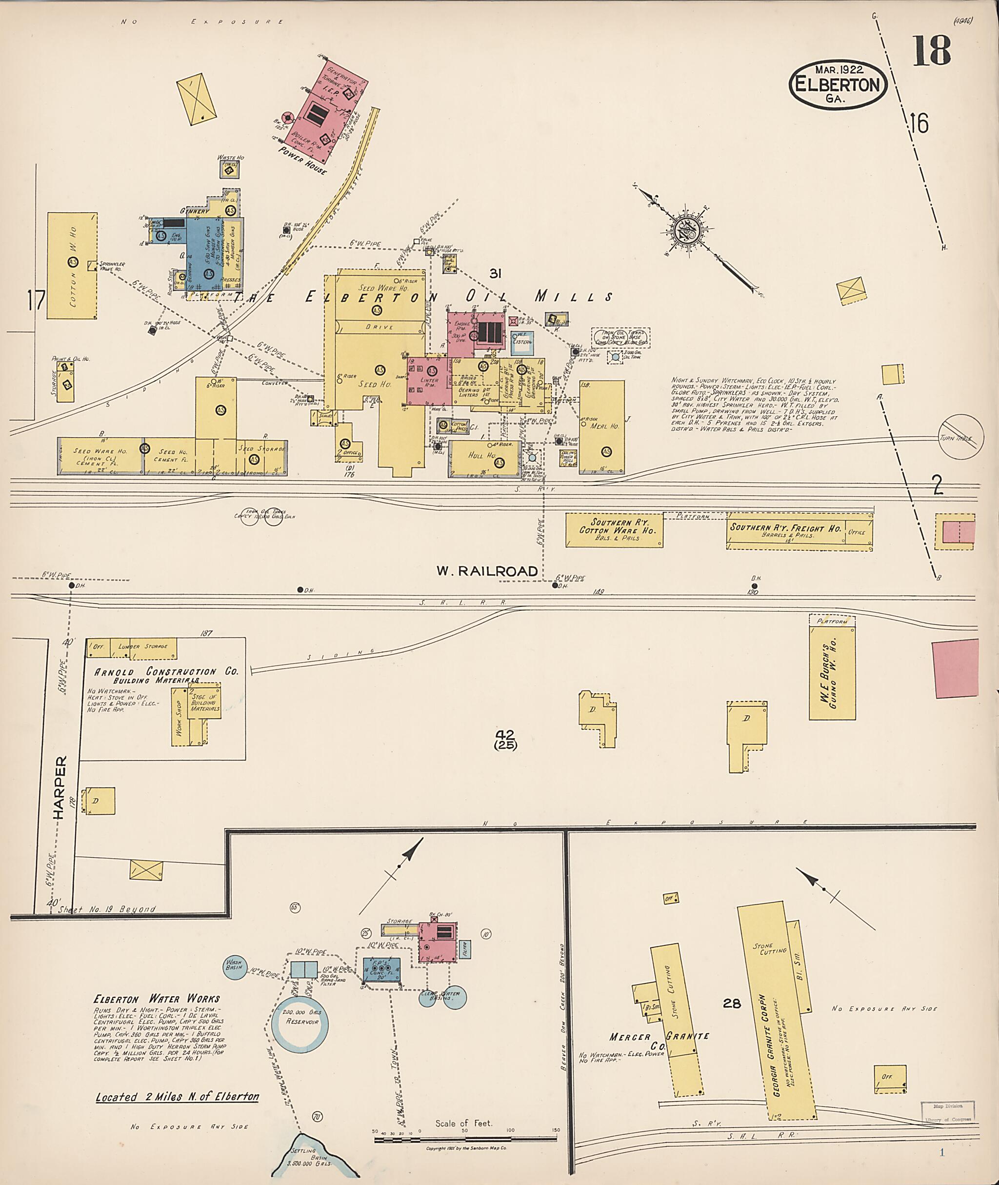 This old map of Elberton, Elbert County, Georgia was created by Sanborn Map Company in 1922