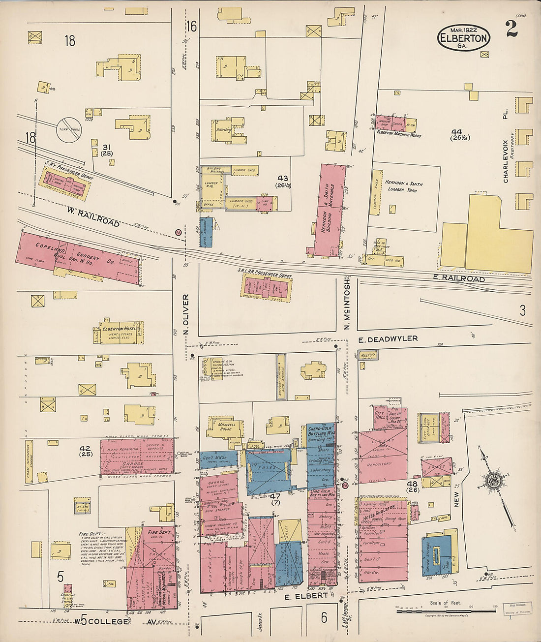 This old map of Elberton, Elbert County, Georgia was created by Sanborn Map Company in 1922