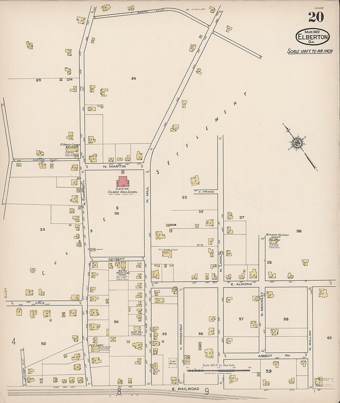 This old map of Elberton, Elbert County, Georgia was created by Sanborn Map Company in 1922