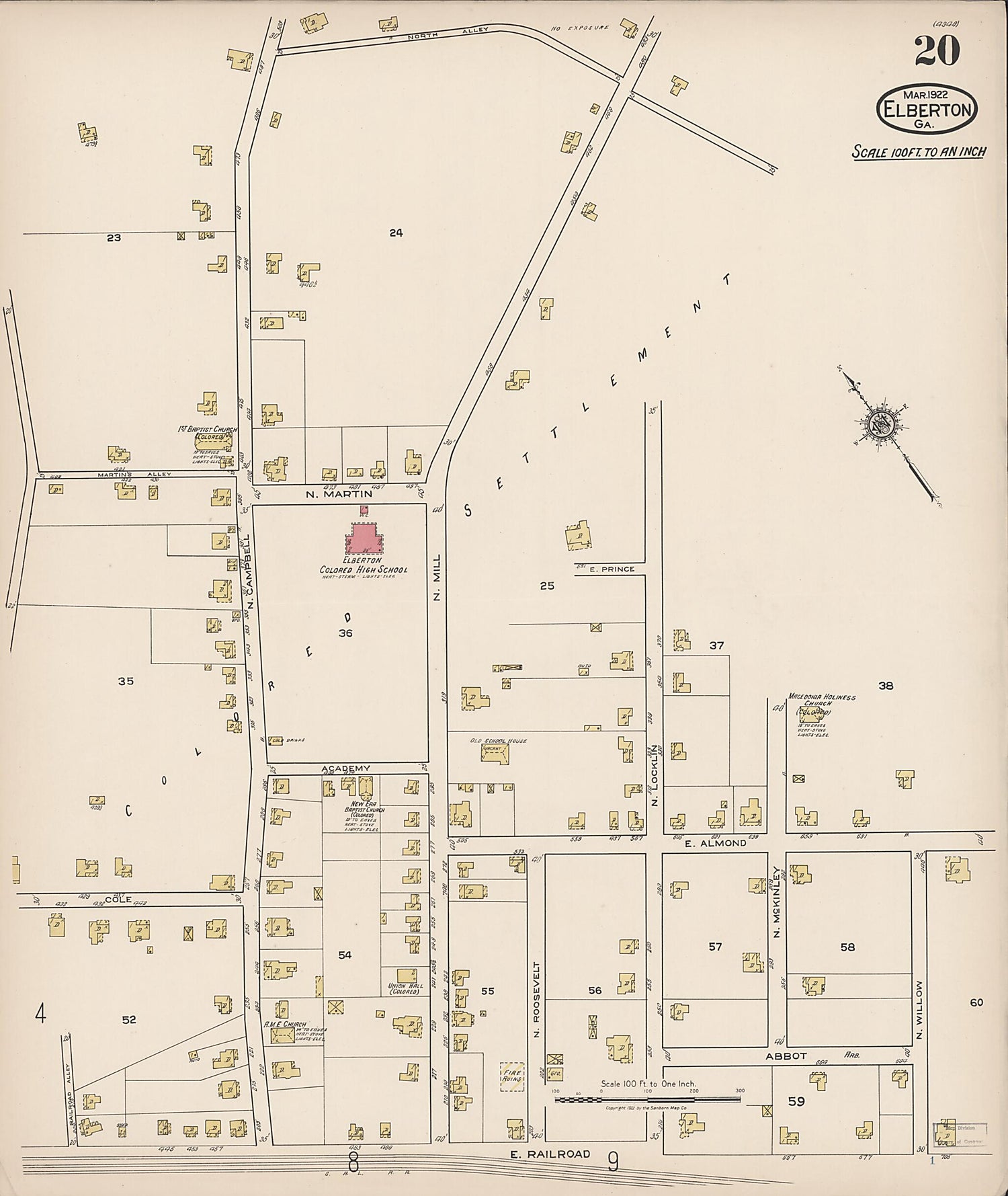 This old map of Elberton, Elbert County, Georgia was created by Sanborn Map Company in 1922