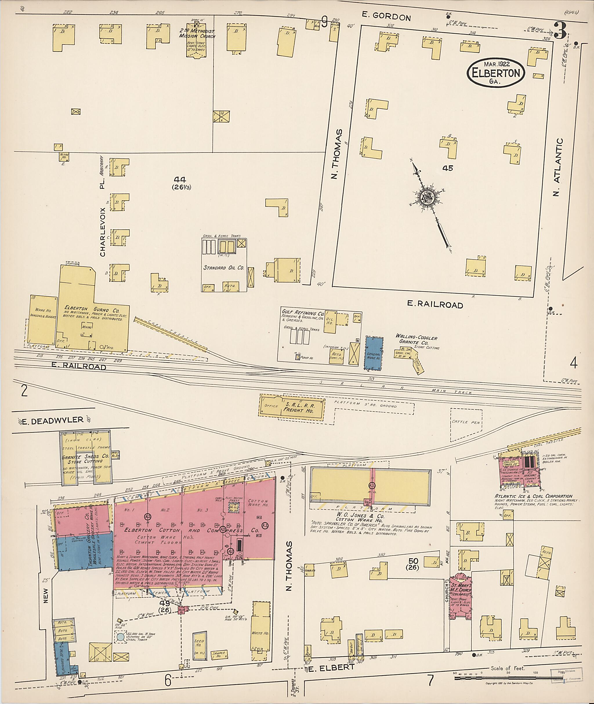 This old map of Elberton, Elbert County, Georgia was created by Sanborn Map Company in 1922