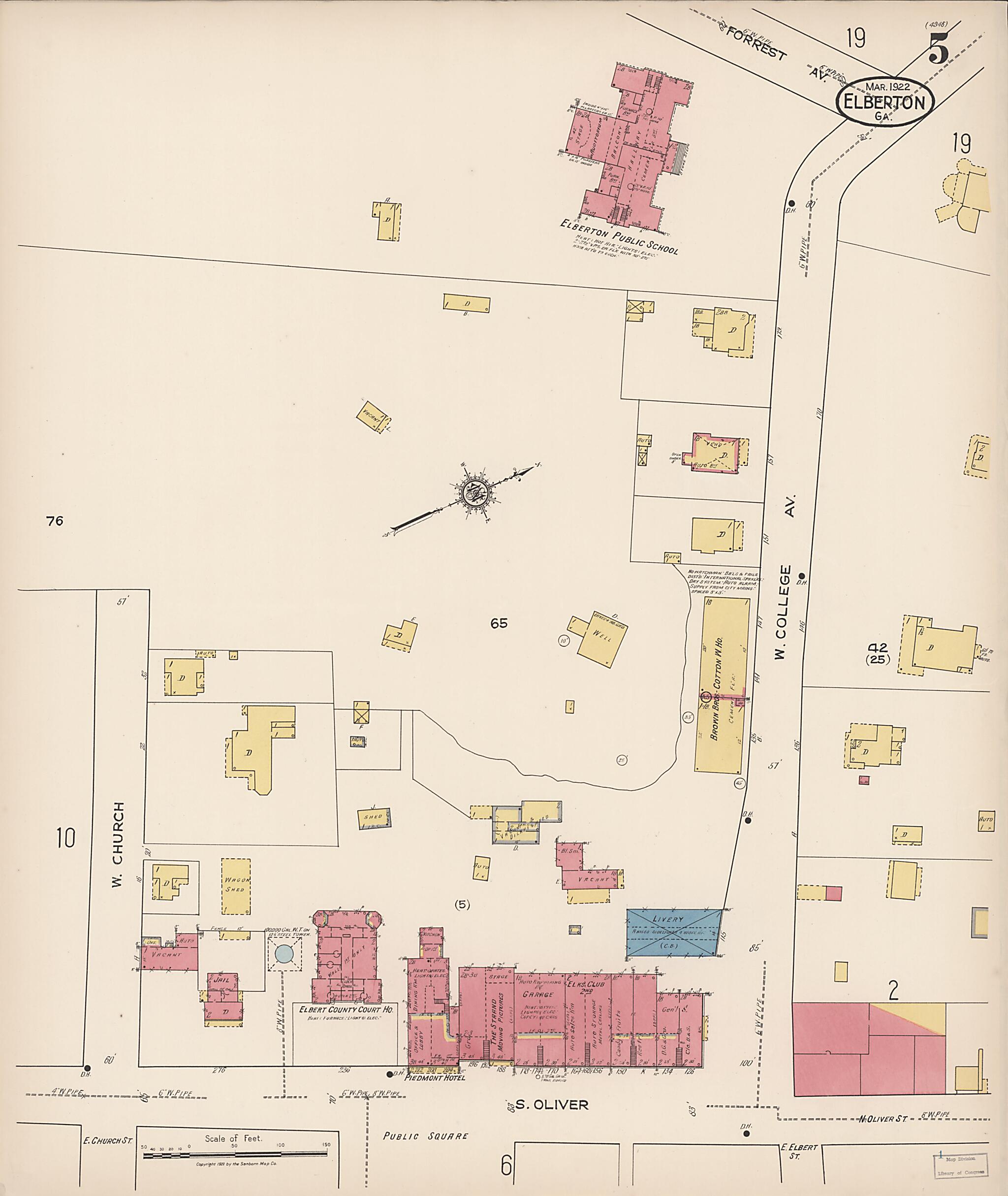 This old map of Elberton, Elbert County, Georgia was created by Sanborn Map Company in 1922