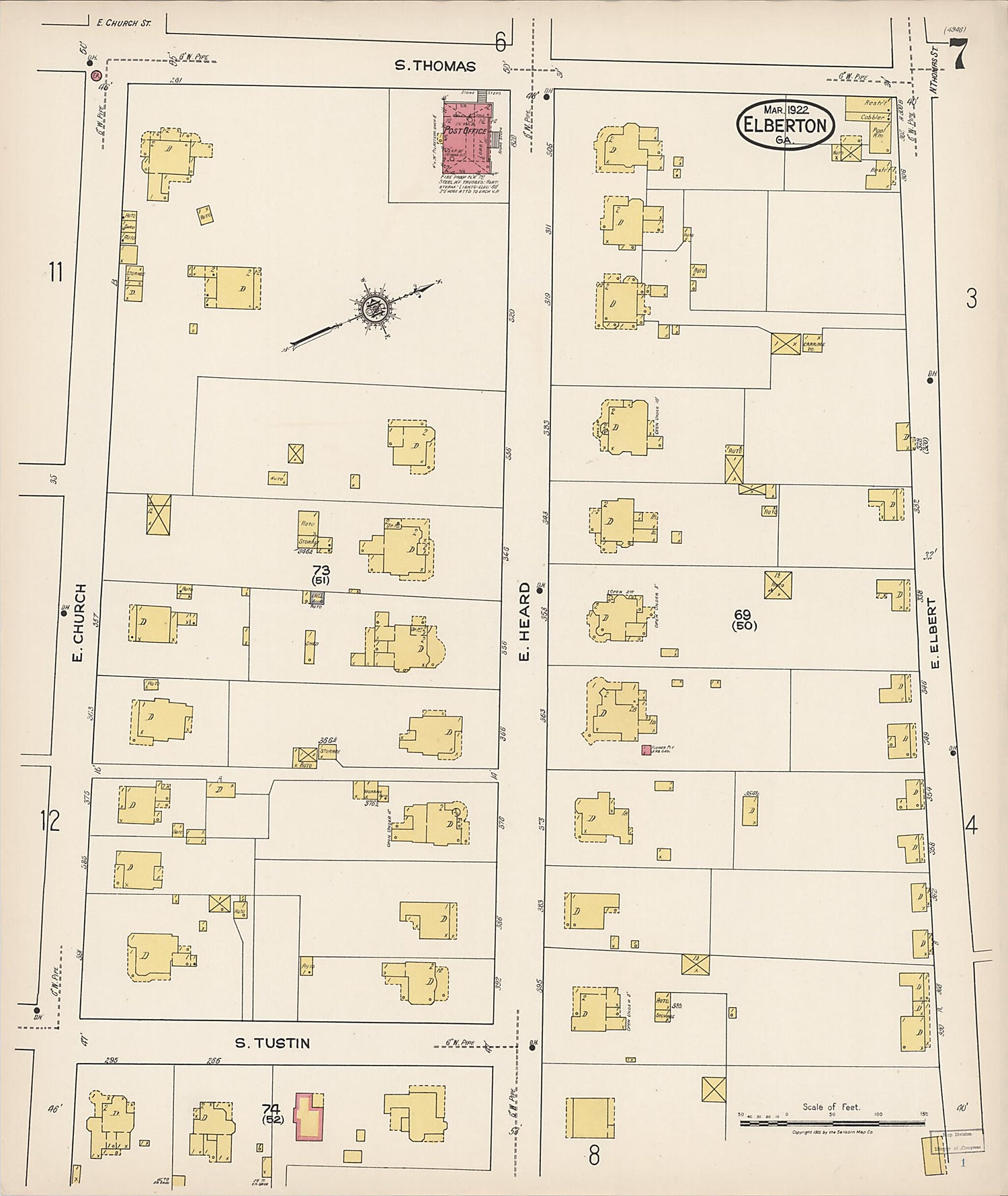 This old map of Elberton, Elbert County, Georgia was created by Sanborn Map Company in 1922