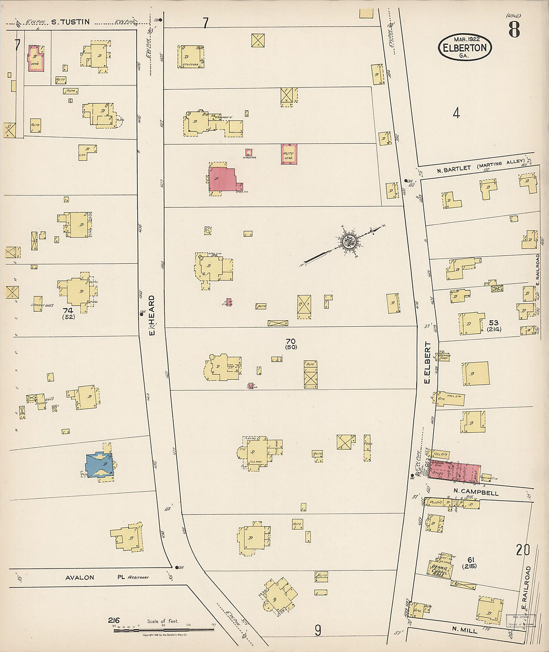 This old map of Elberton, Elbert County, Georgia was created by Sanborn Map Company in 1922