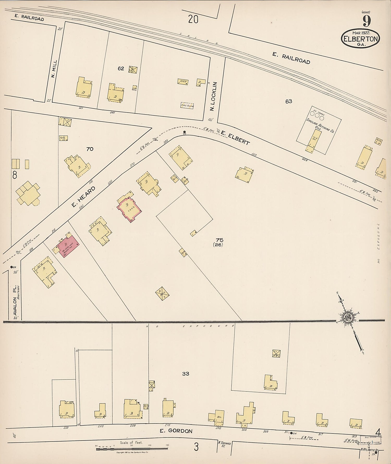 This old map of Elberton, Elbert County, Georgia was created by Sanborn Map Company in 1922