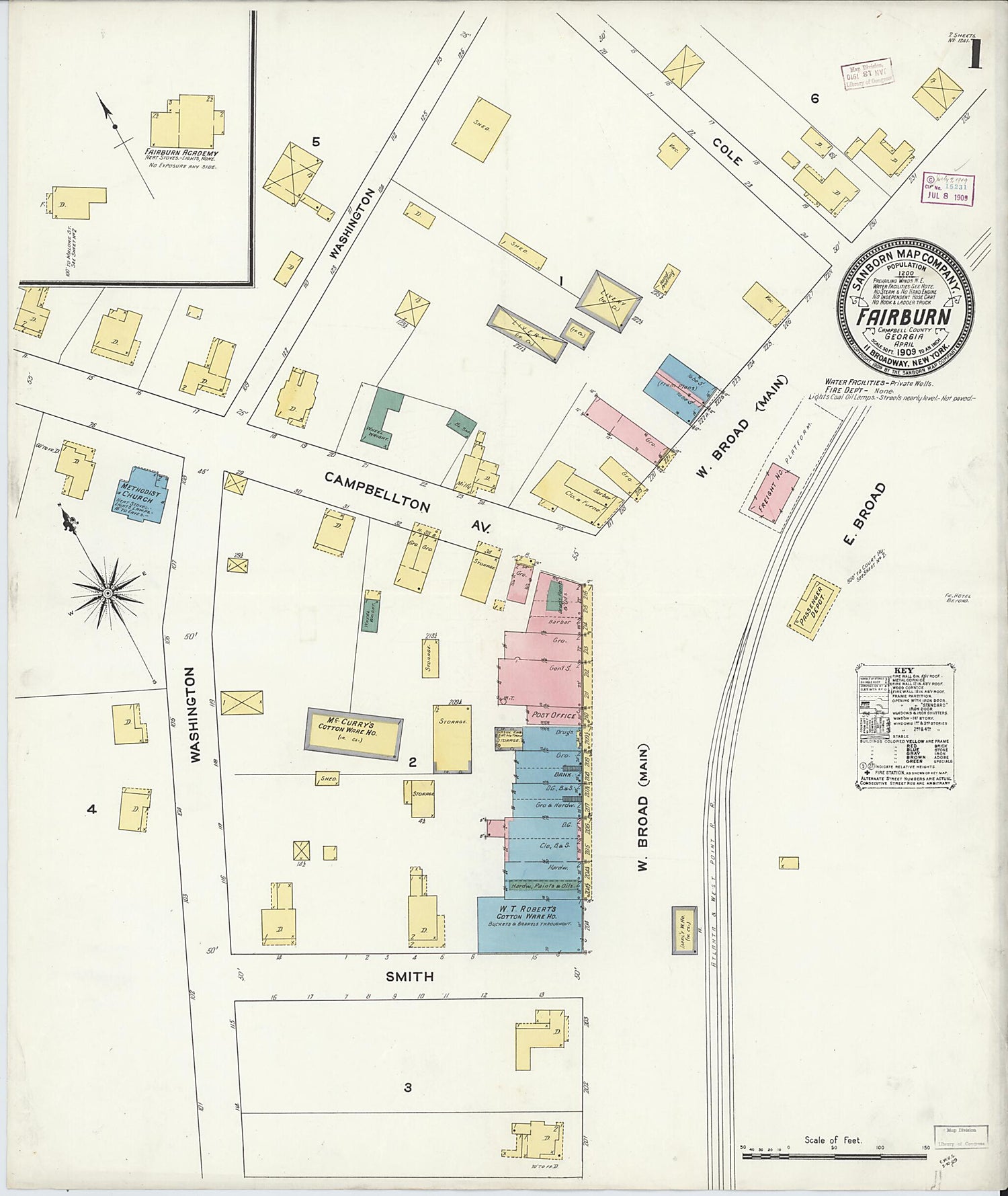 This old map of Fairburn, Fulton County, Georgia was created by Sanborn Map Company in 1909