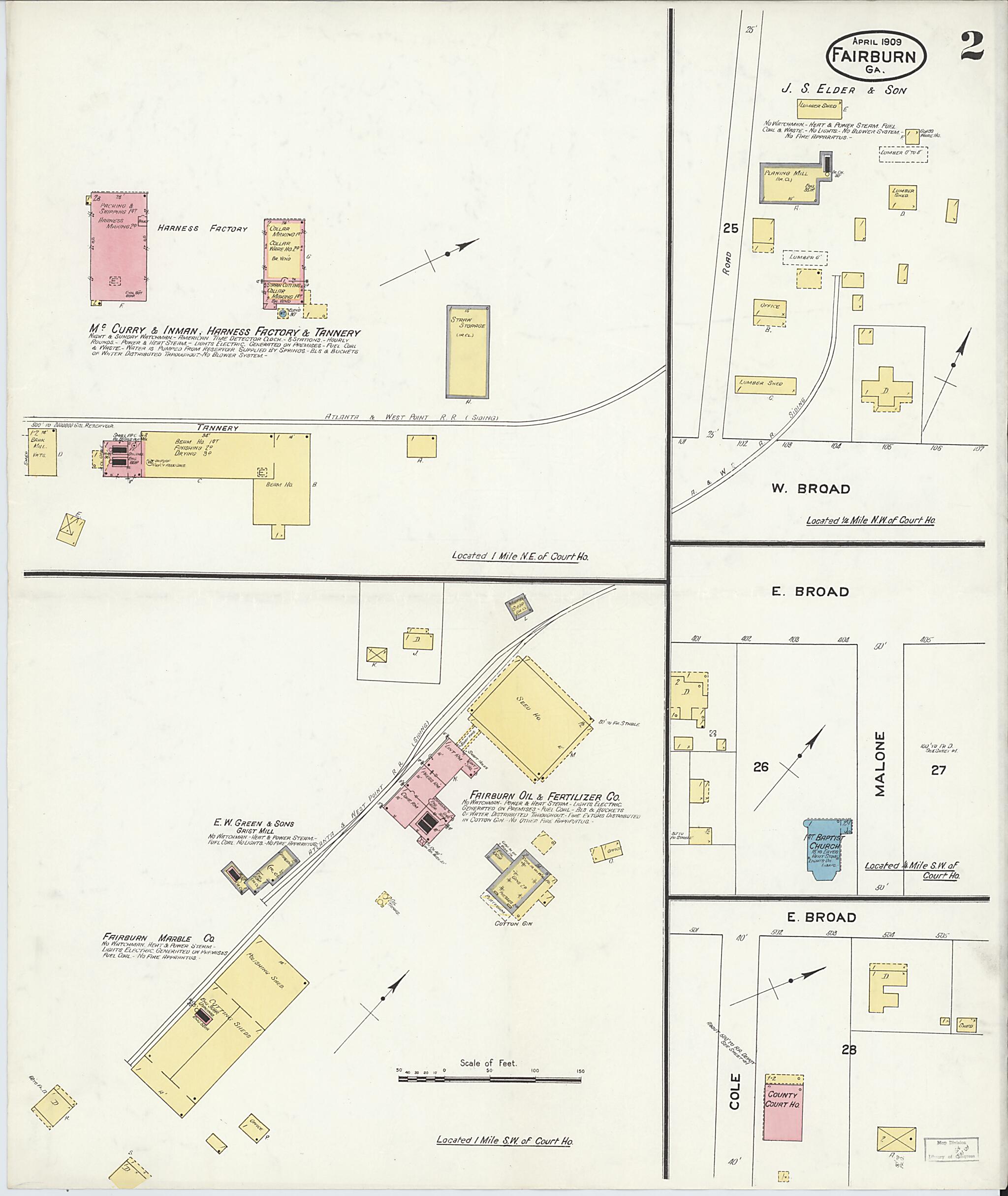 This old map of Fairburn, Fulton County, Georgia was created by Sanborn Map Company in 1909