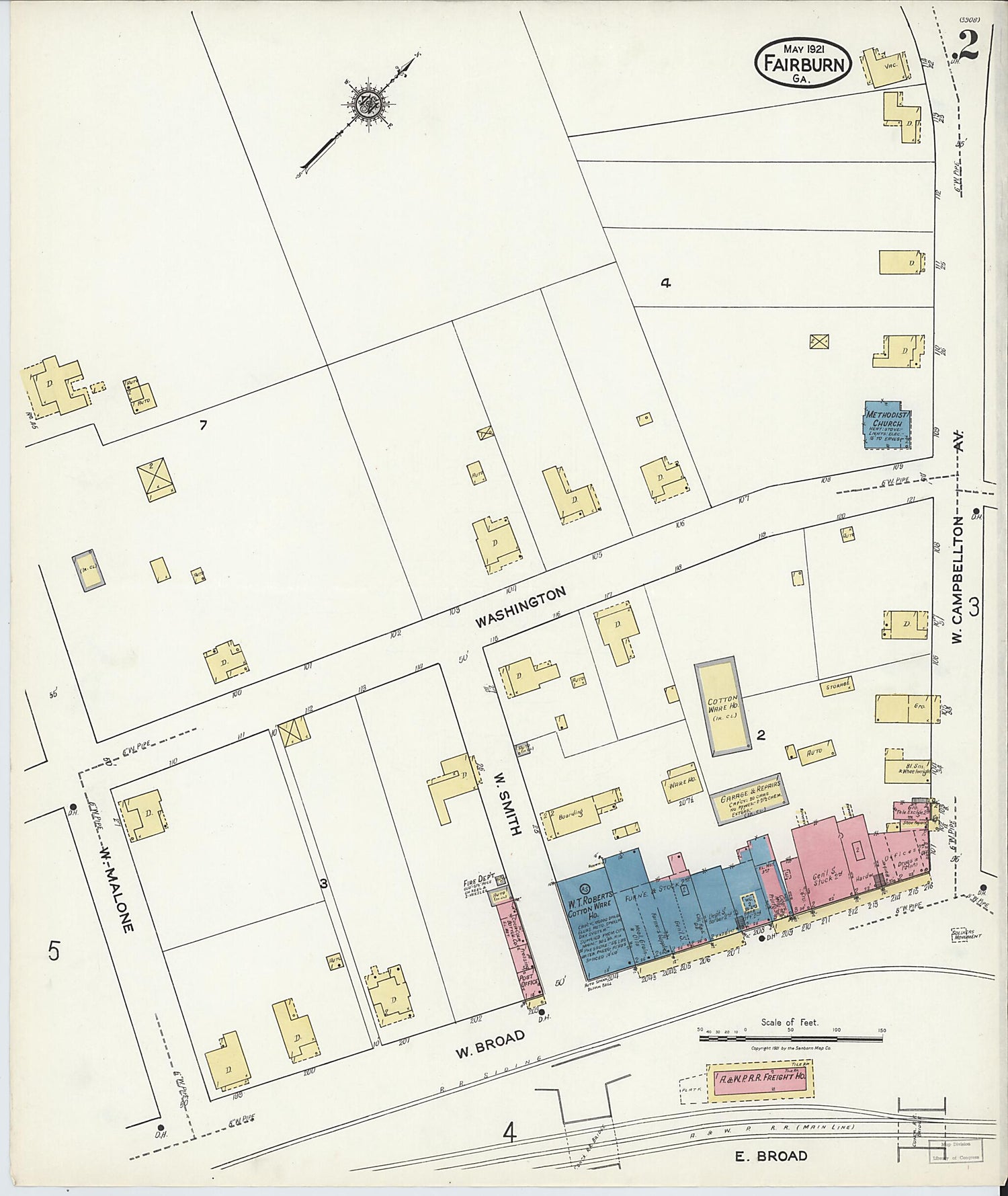 This old map of Fairburn, Fulton County, Georgia was created by Sanborn Map Company in 1921