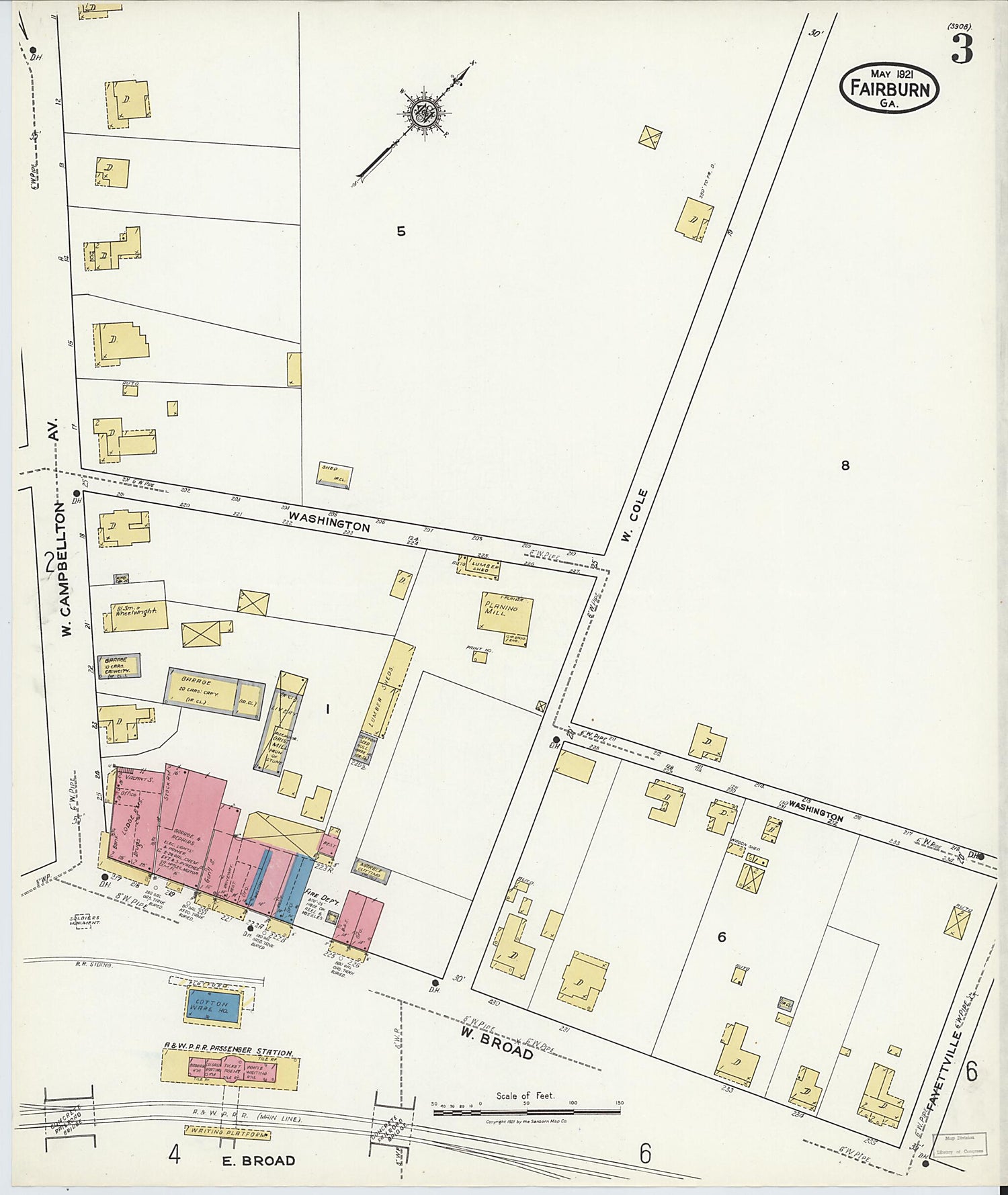 This old map of Fairburn, Fulton County, Georgia was created by Sanborn Map Company in 1921