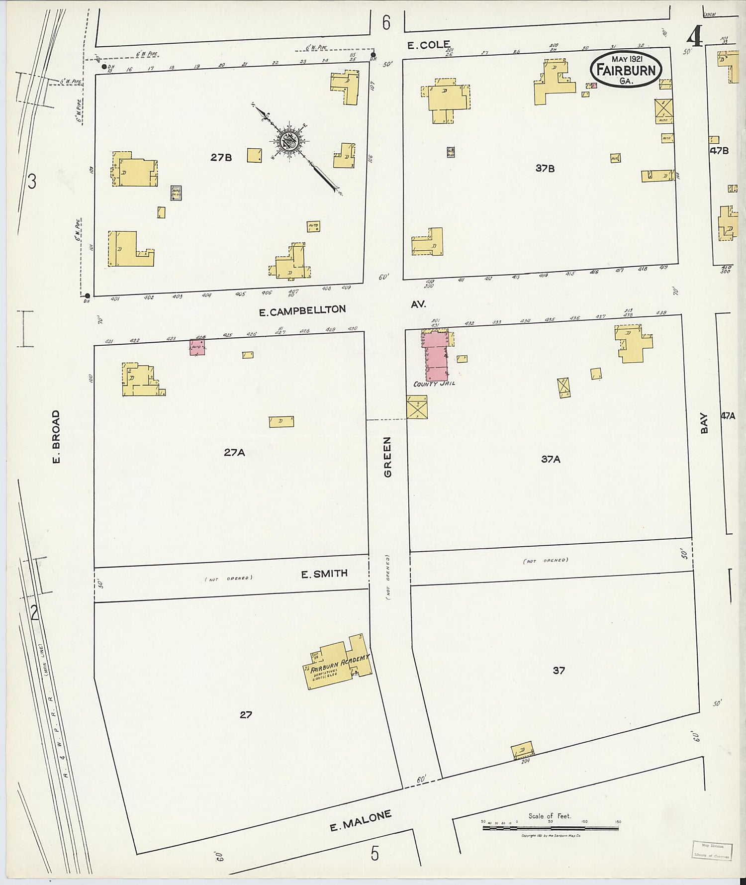 This old map of Fairburn, Fulton County, Georgia was created by Sanborn Map Company in 1921