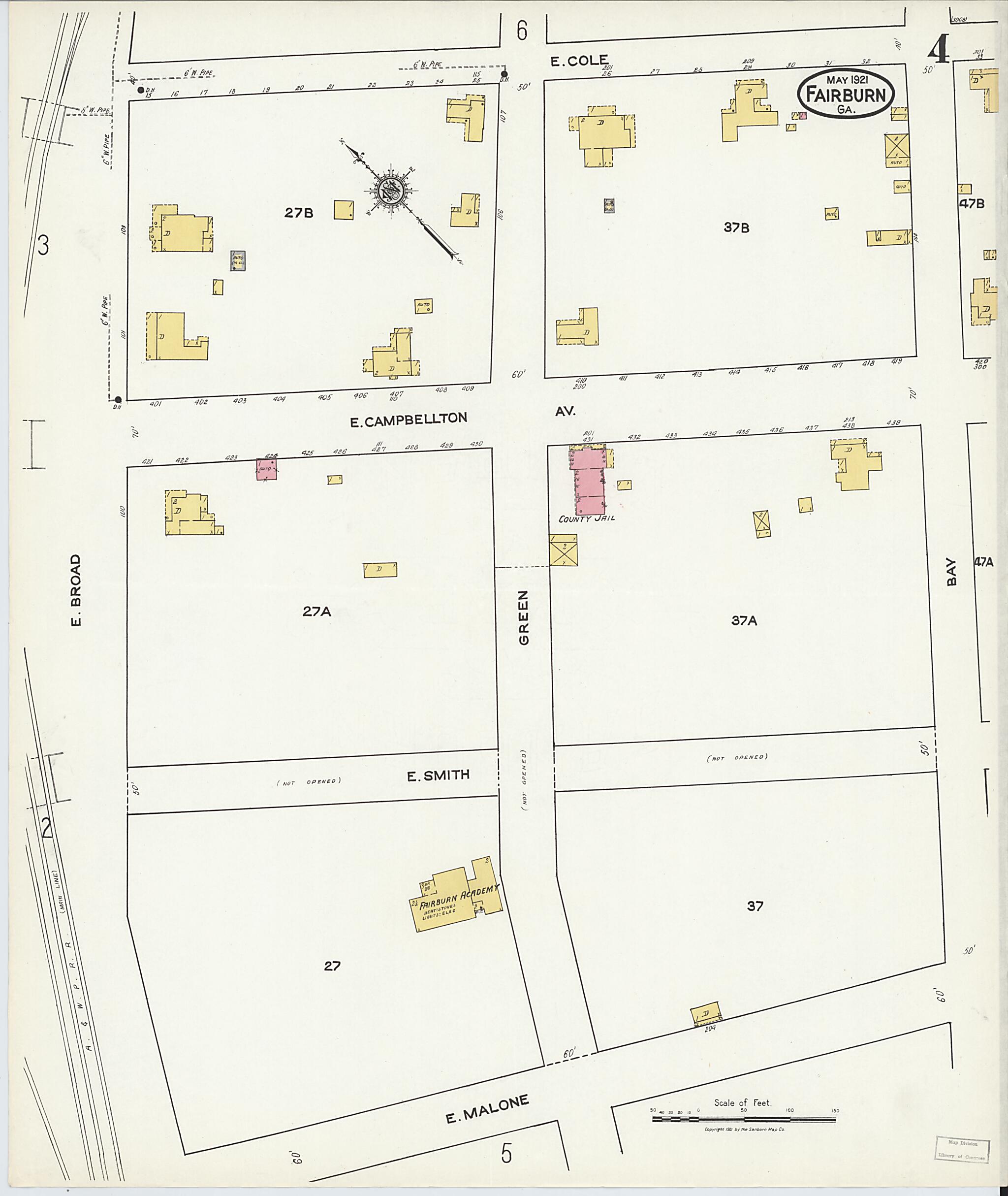 This old map of Fairburn, Fulton County, Georgia was created by Sanborn Map Company in 1921