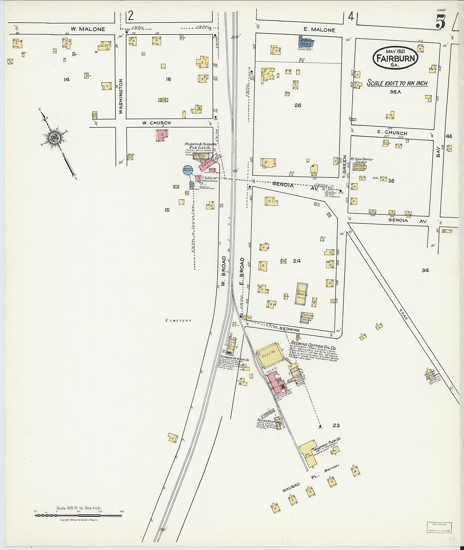 This old map of Fairburn, Fulton County, Georgia was created by Sanborn Map Company in 1921