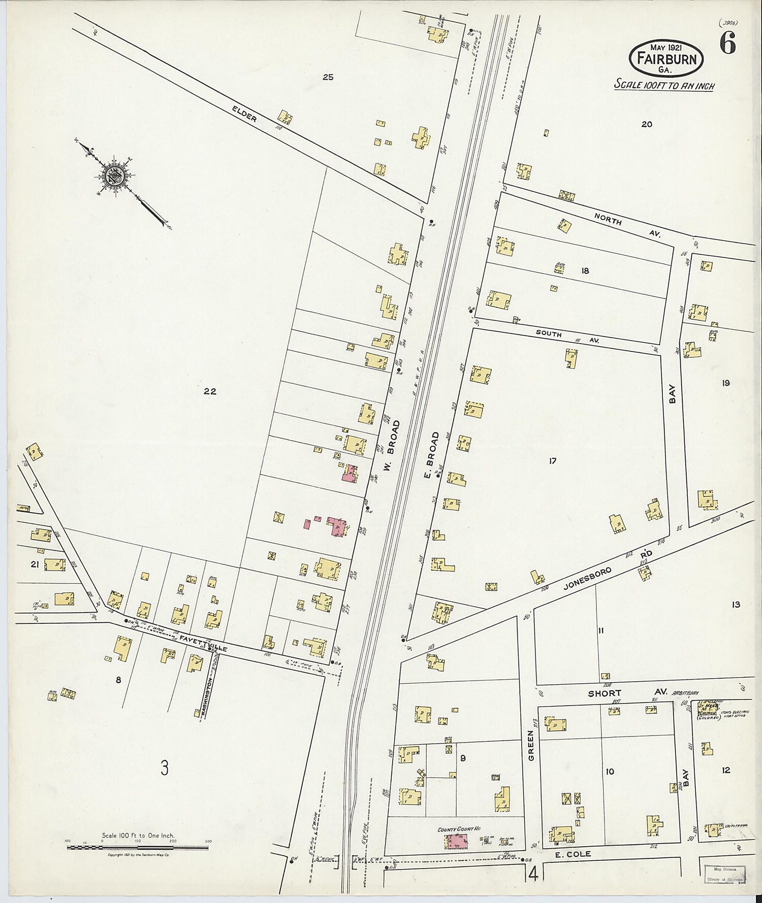 This old map of Fairburn, Fulton County, Georgia was created by Sanborn Map Company in 1921