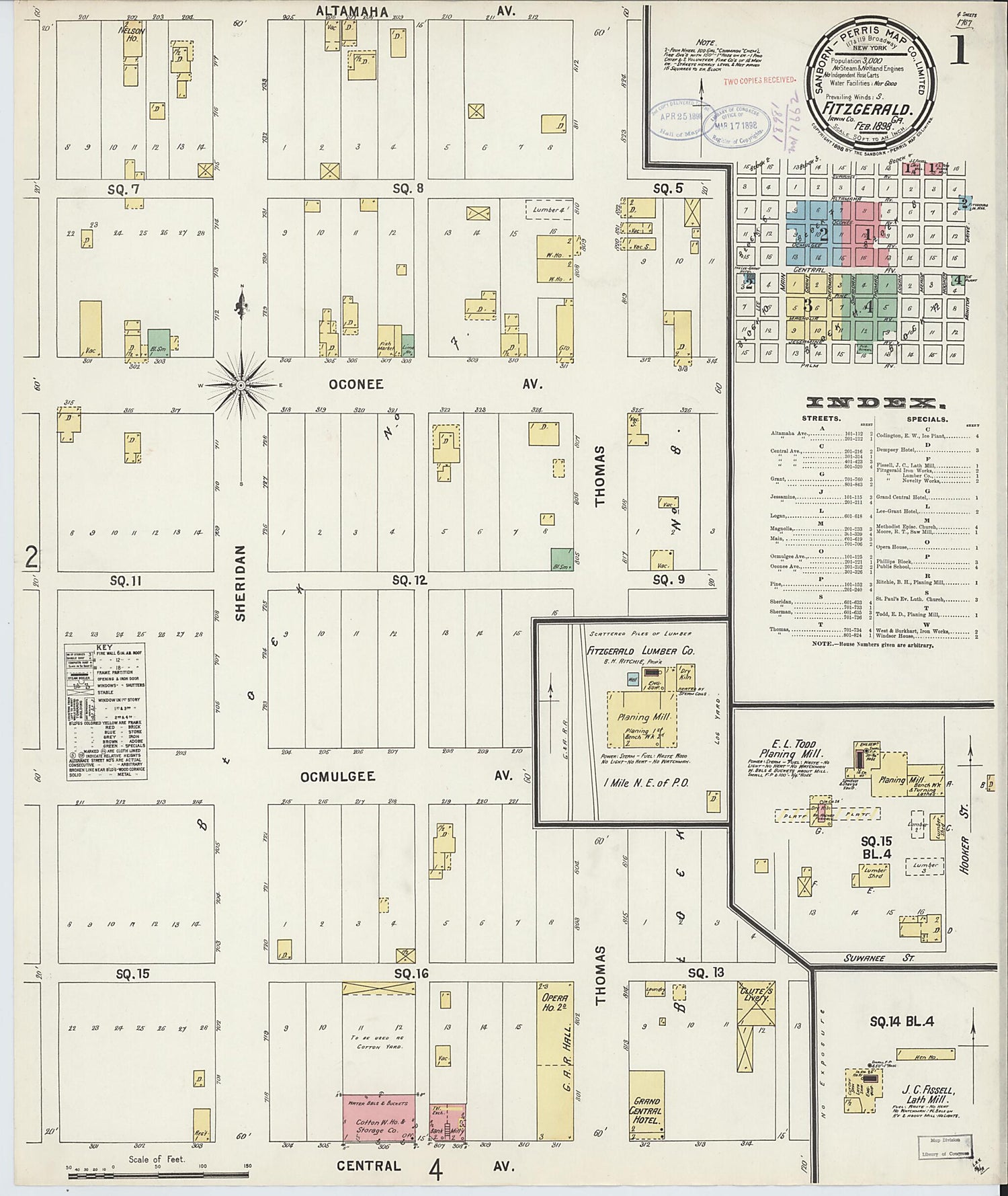 This old map of Fitzgerald, Ben Hill County, Georgia was created by Sanborn Map Company in 1898