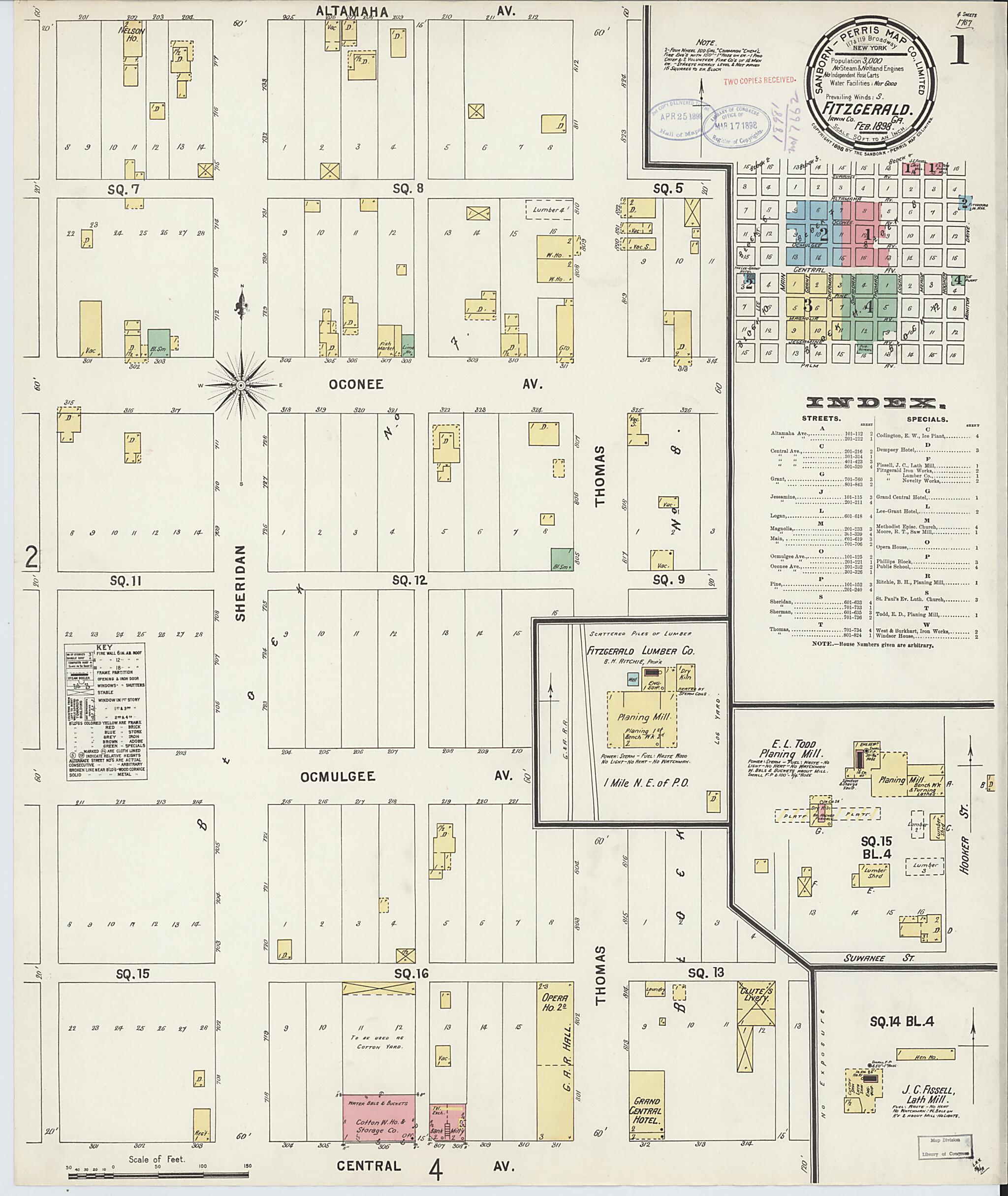 This old map of Fitzgerald, Ben Hill County, Georgia was created by Sanborn Map Company in 1898