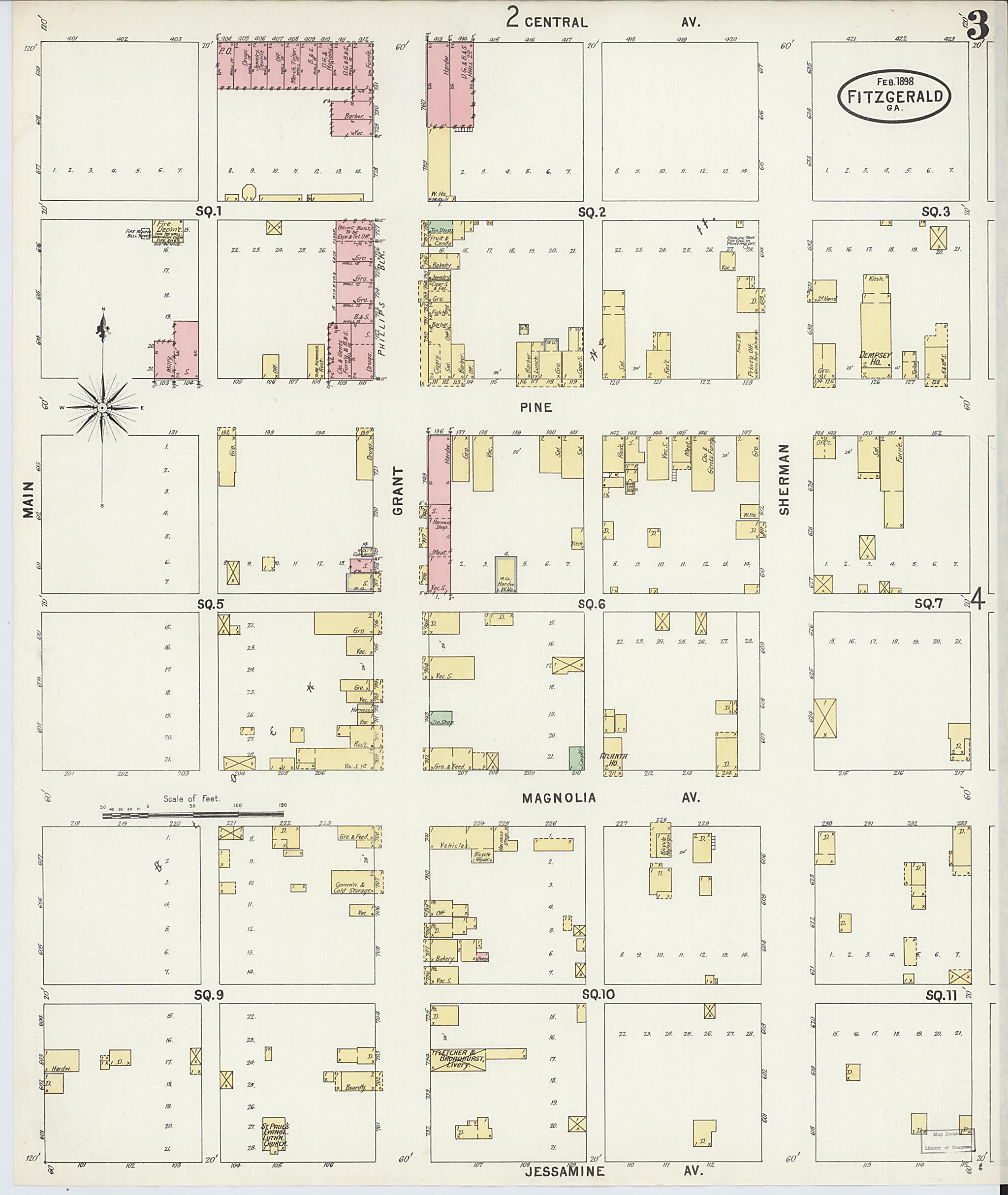 This old map of Fitzgerald, Ben Hill County, Georgia was created by Sanborn Map Company in 1898