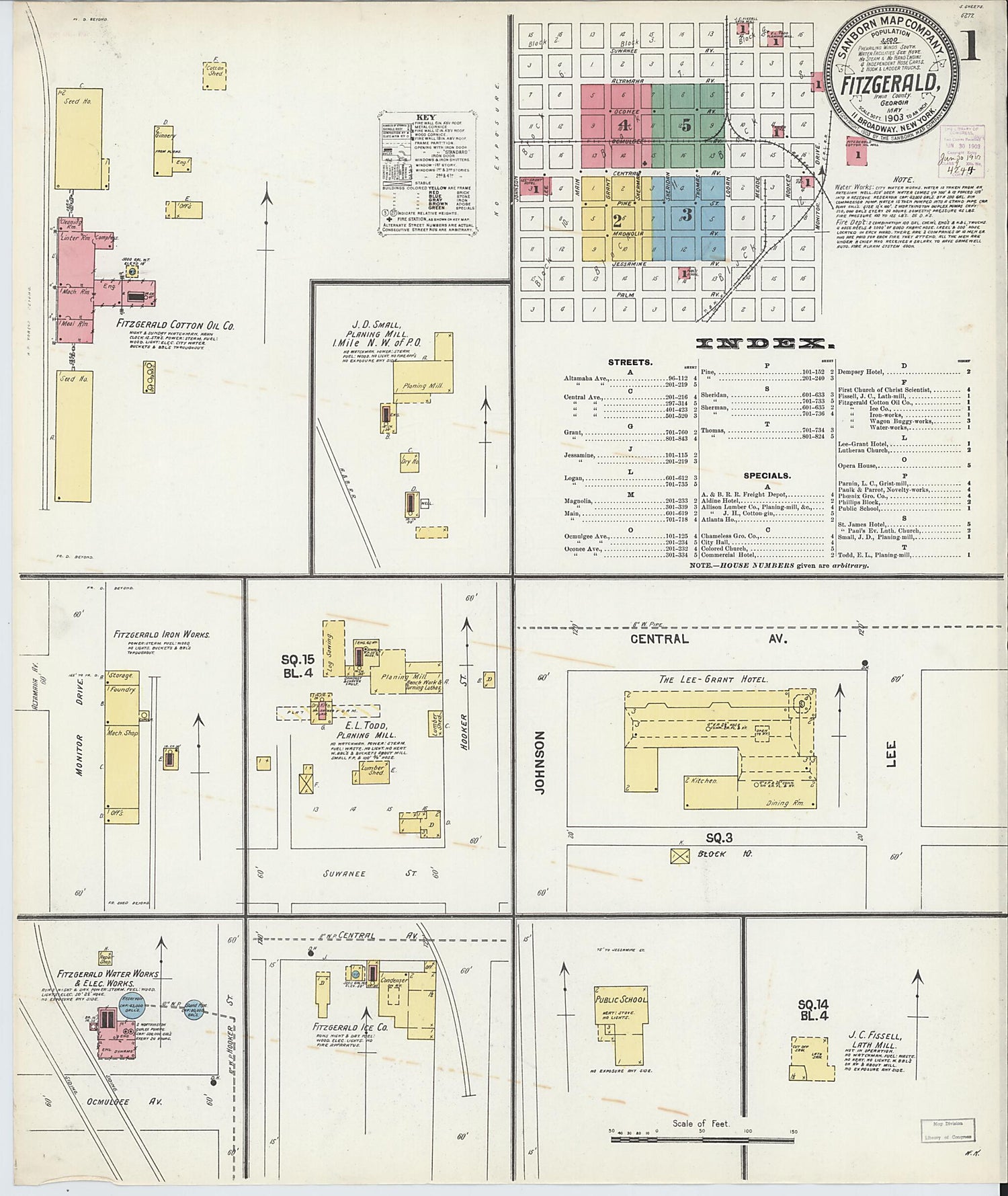 This old map of Fitzgerald, Ben Hill County, Georgia was created by Sanborn Map Company in 1903