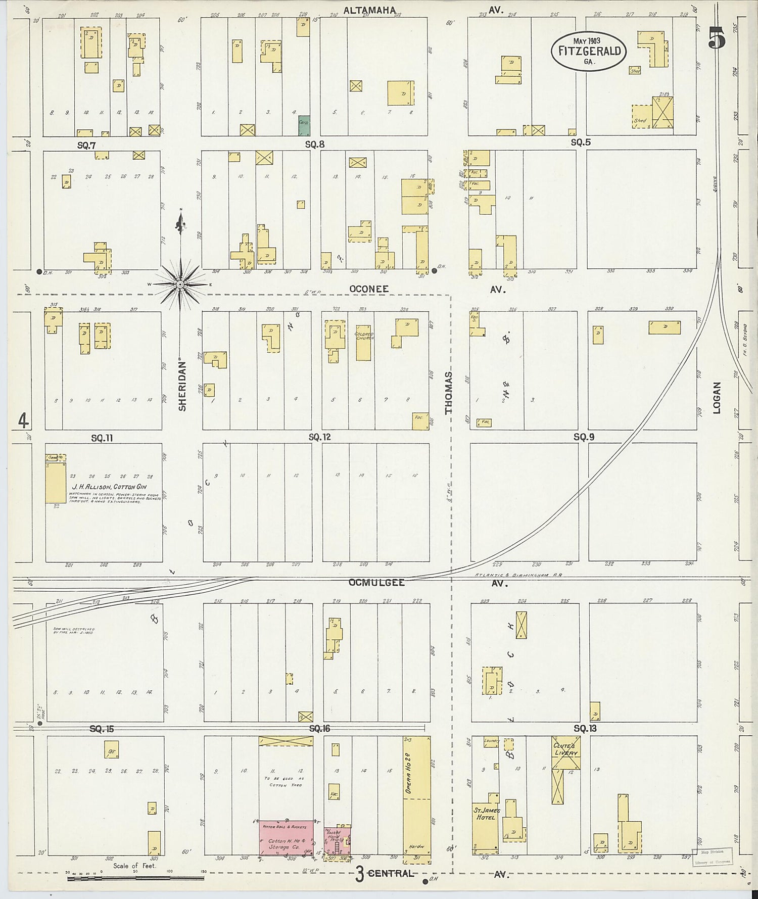 This old map of Fitzgerald, Ben Hill County, Georgia was created by Sanborn Map Company in 1903