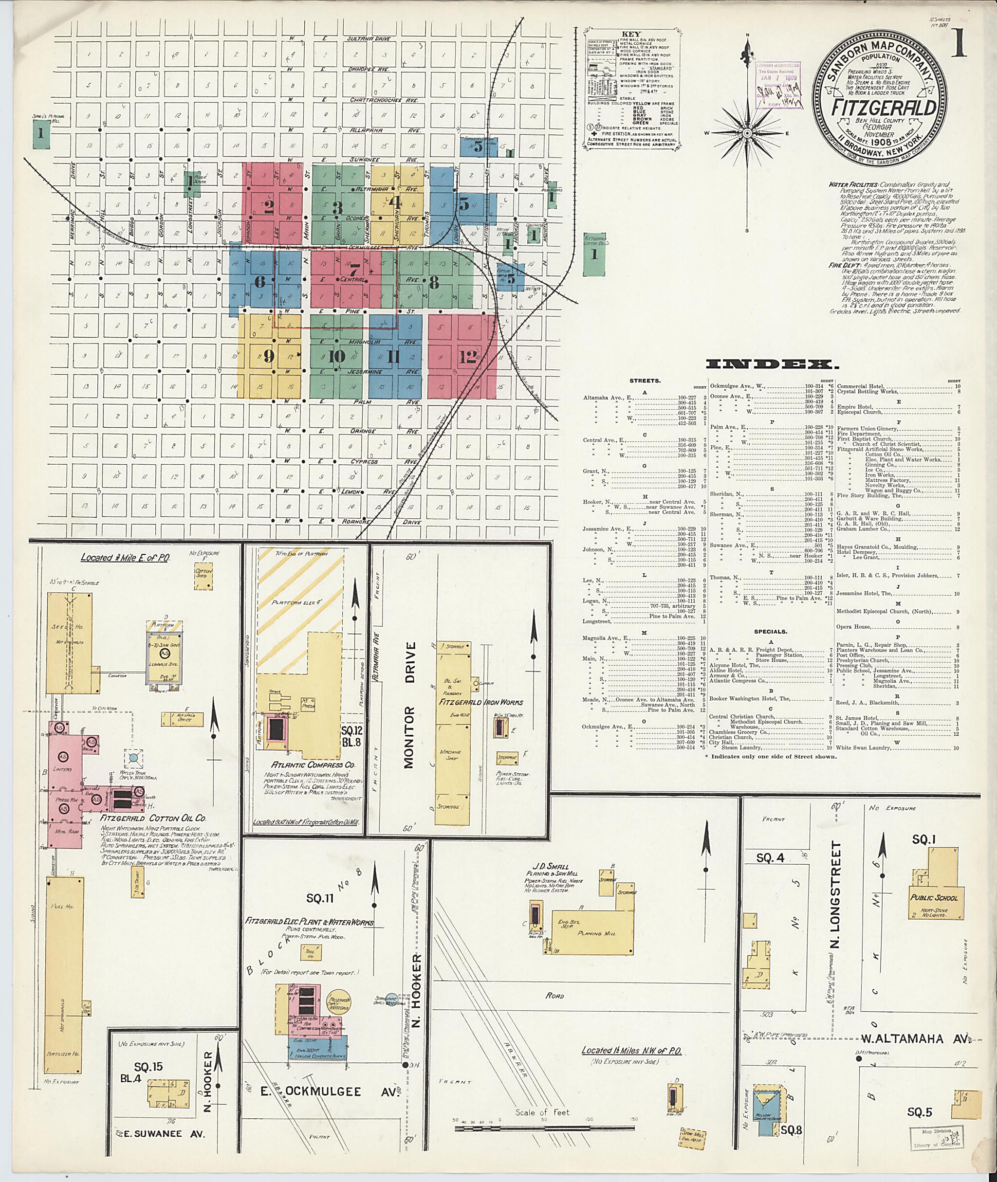 This old map of Fitzgerald, Ben Hill County, Georgia was created by Sanborn Map Company in 1908