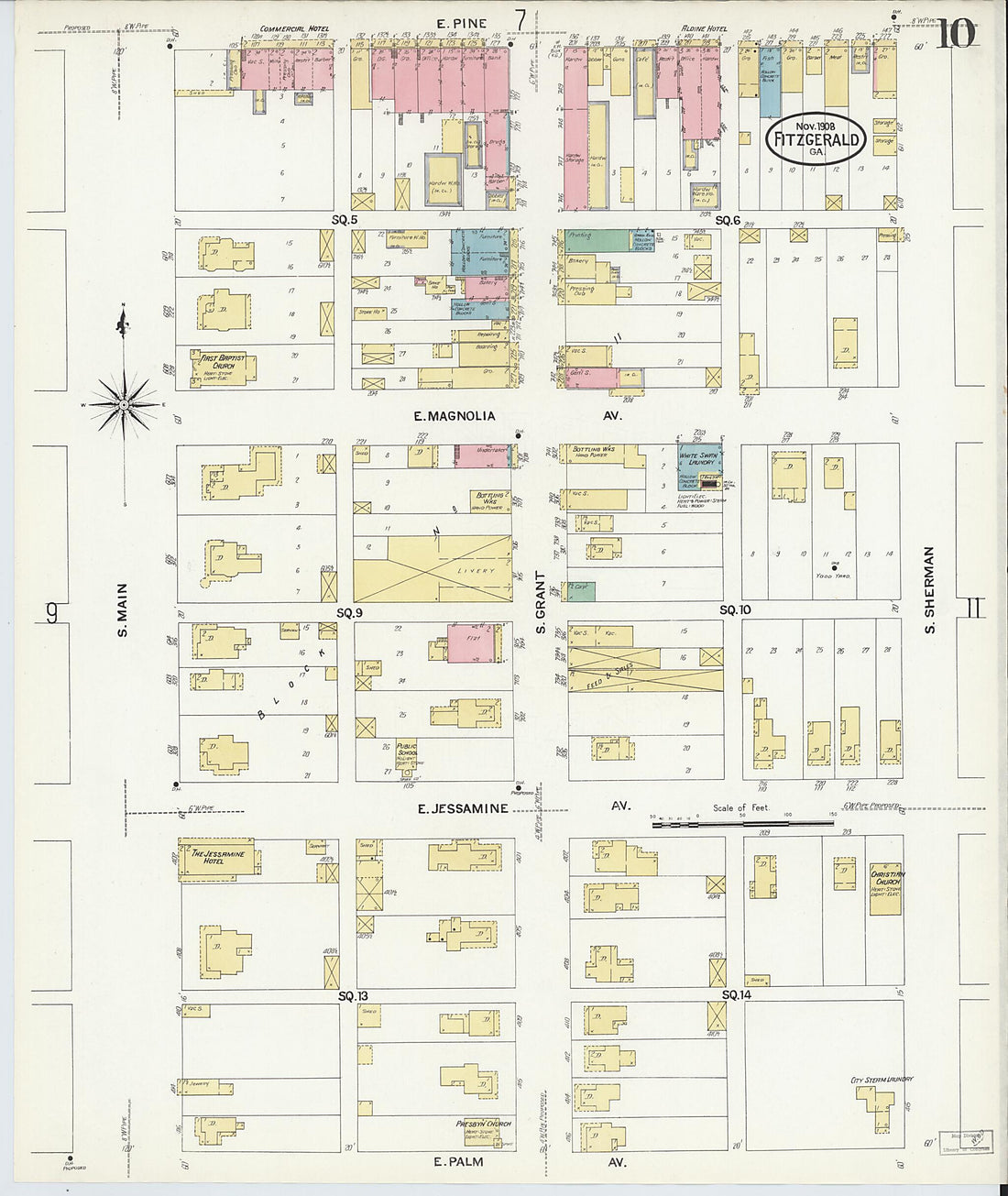 This old map of Fitzgerald, Ben Hill County, Georgia was created by Sanborn Map Company in 1908