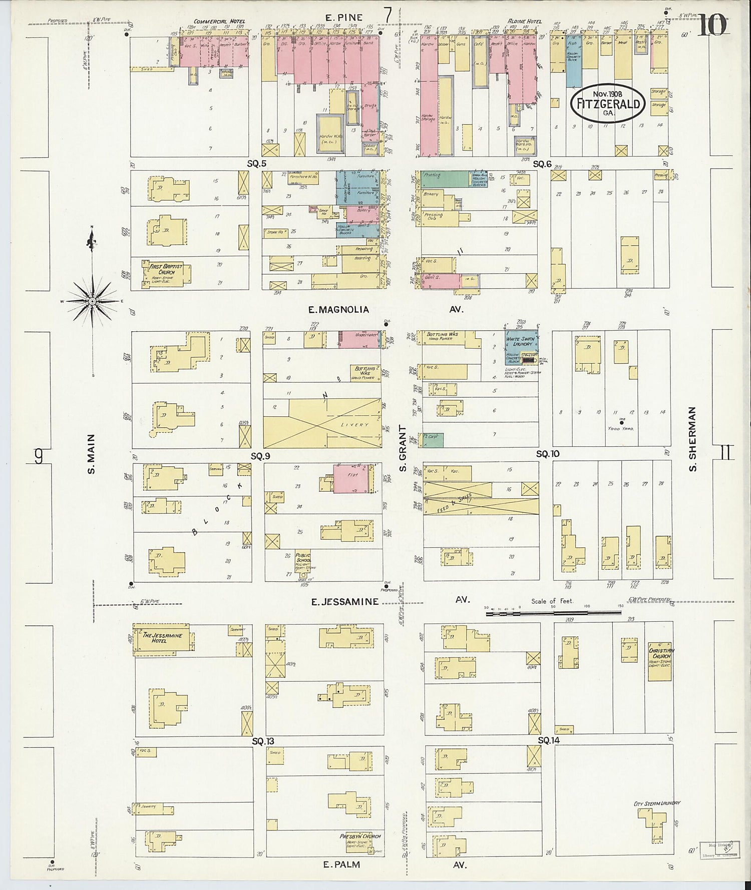 This old map of Fitzgerald, Ben Hill County, Georgia was created by Sanborn Map Company in 1908