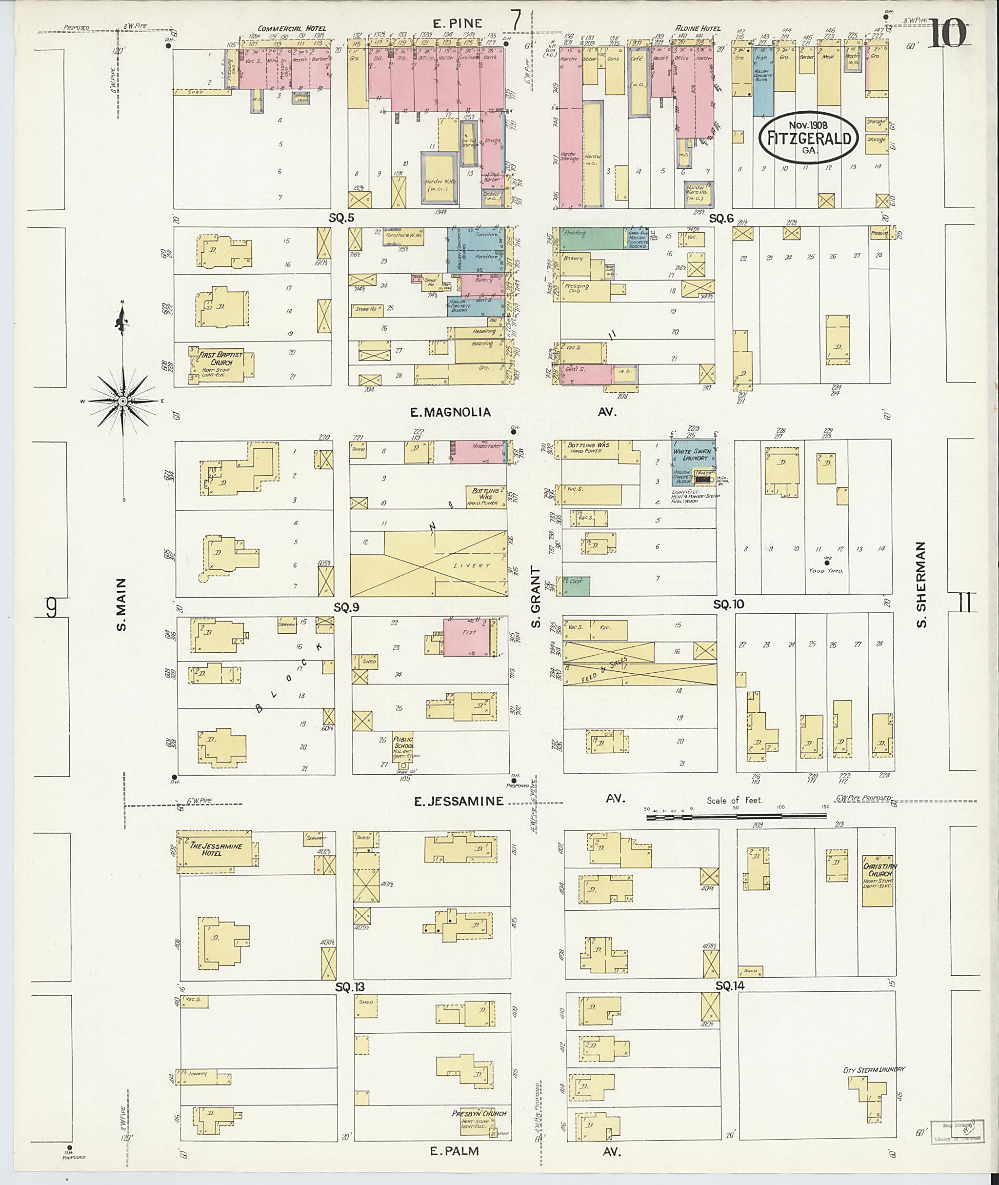 This old map of Fitzgerald, Ben Hill County, Georgia was created by Sanborn Map Company in 1908