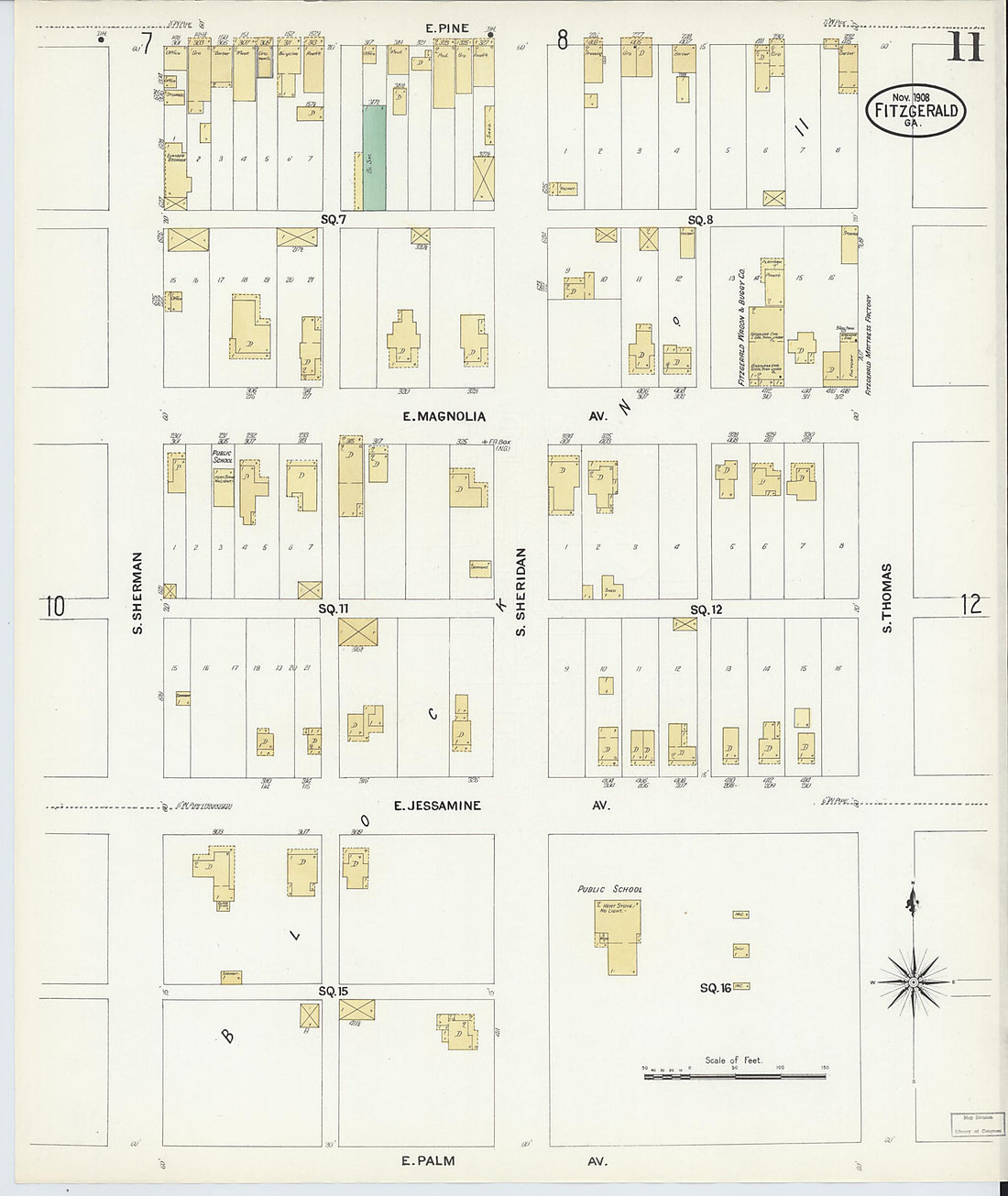 This old map of Fitzgerald, Ben Hill County, Georgia was created by Sanborn Map Company in 1908