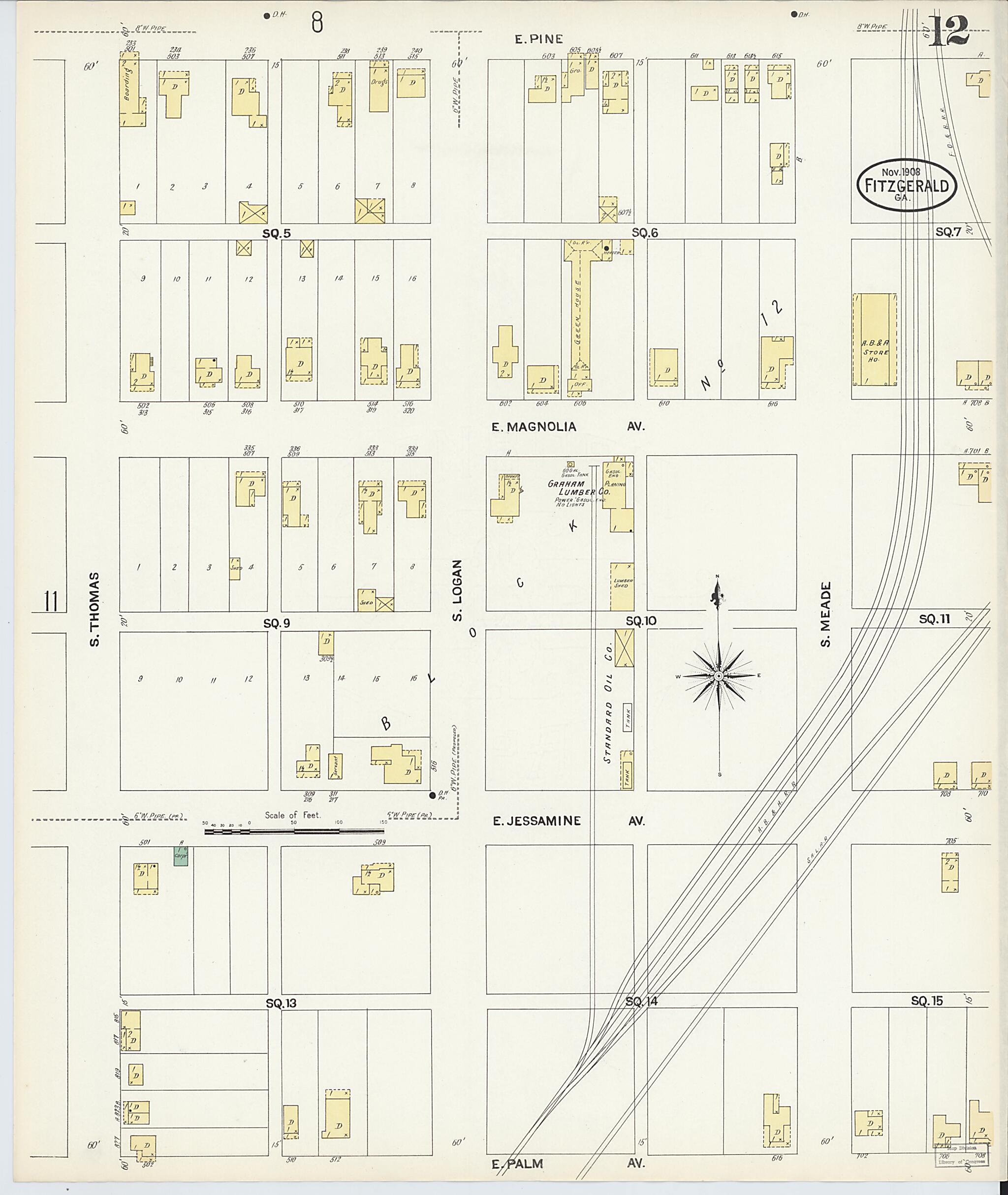 This old map of Fitzgerald, Ben Hill County, Georgia was created by Sanborn Map Company in 1908