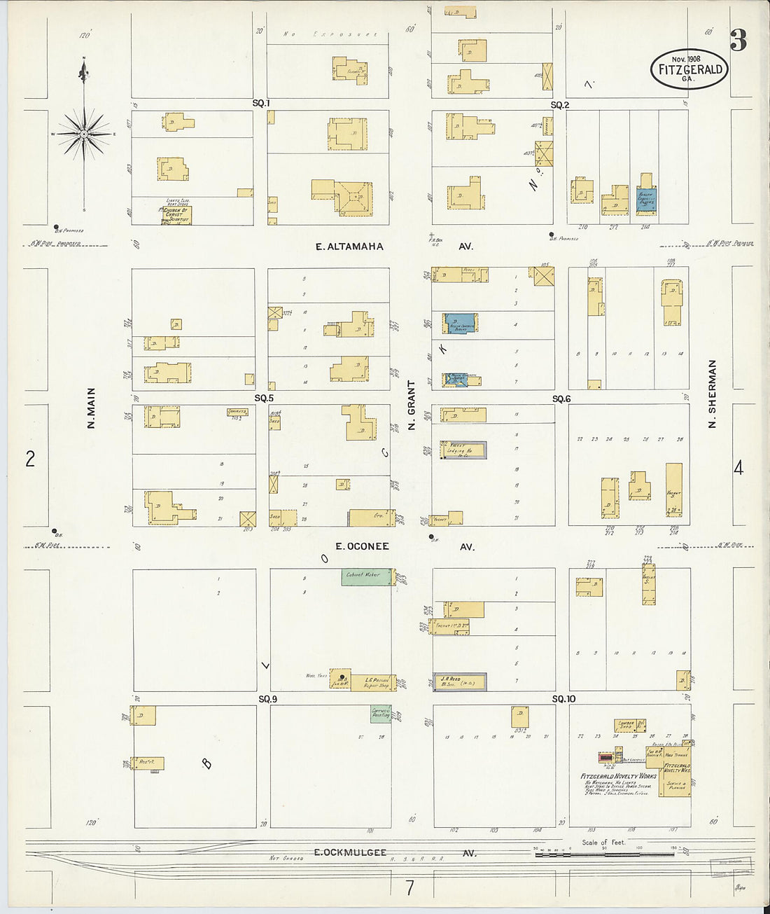 This old map of Fitzgerald, Ben Hill County, Georgia was created by Sanborn Map Company in 1908