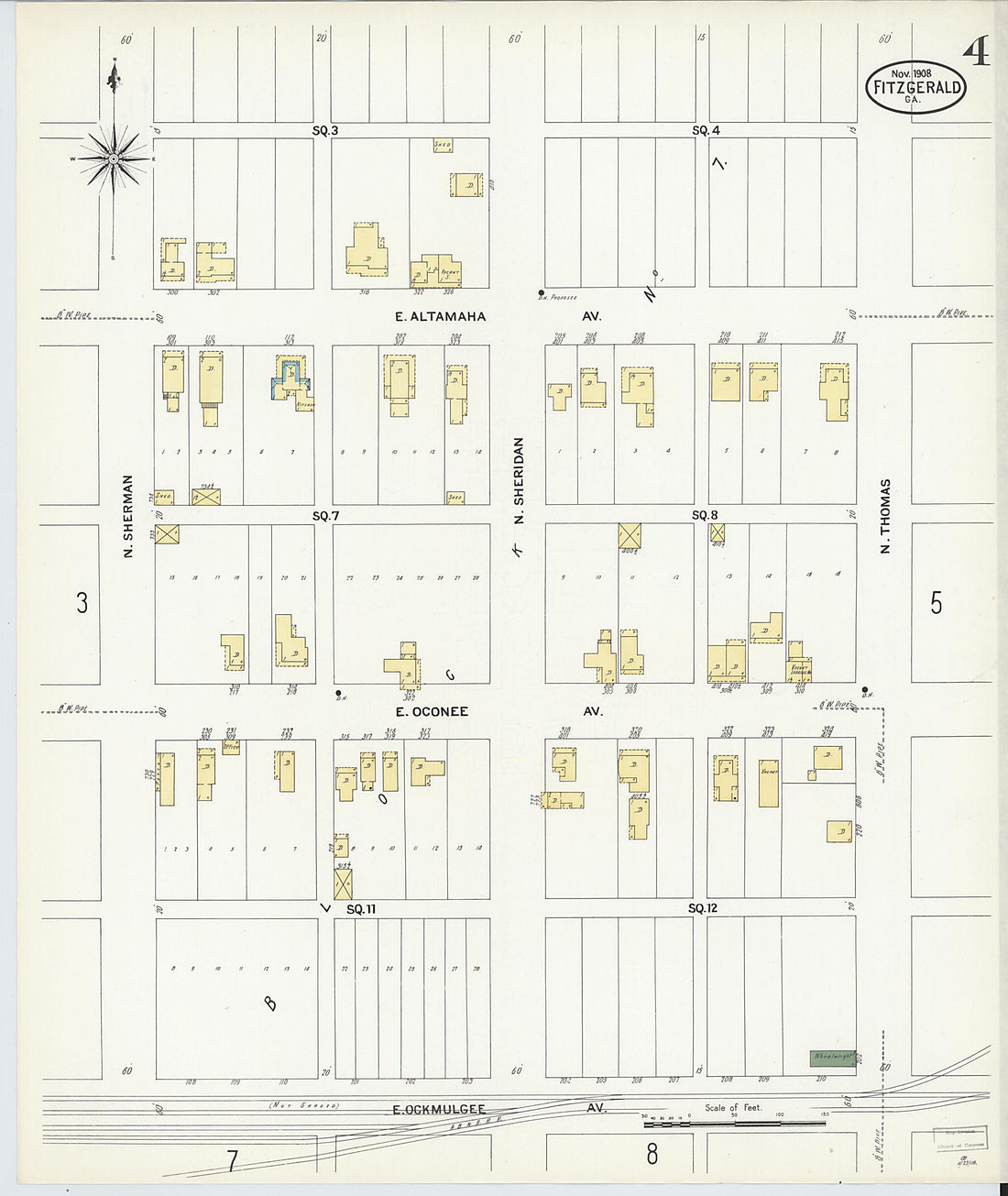 This old map of Fitzgerald, Ben Hill County, Georgia was created by Sanborn Map Company in 1908