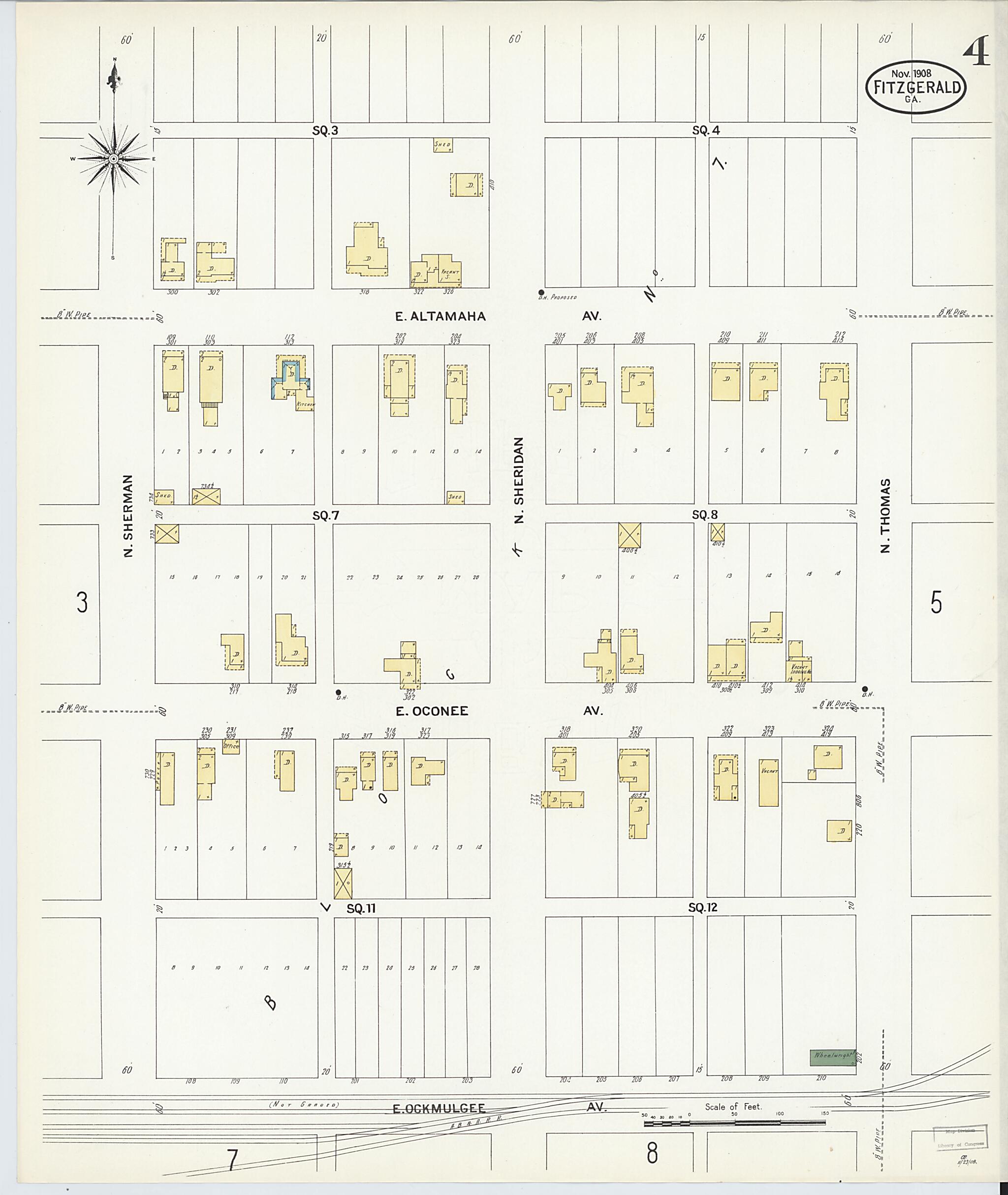 This old map of Fitzgerald, Ben Hill County, Georgia was created by Sanborn Map Company in 1908