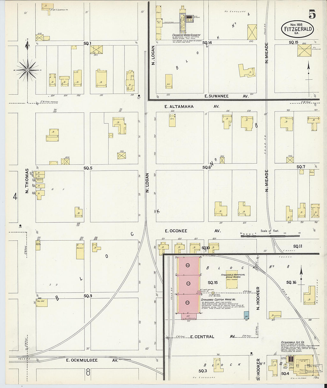 This old map of Fitzgerald, Ben Hill County, Georgia was created by Sanborn Map Company in 1908