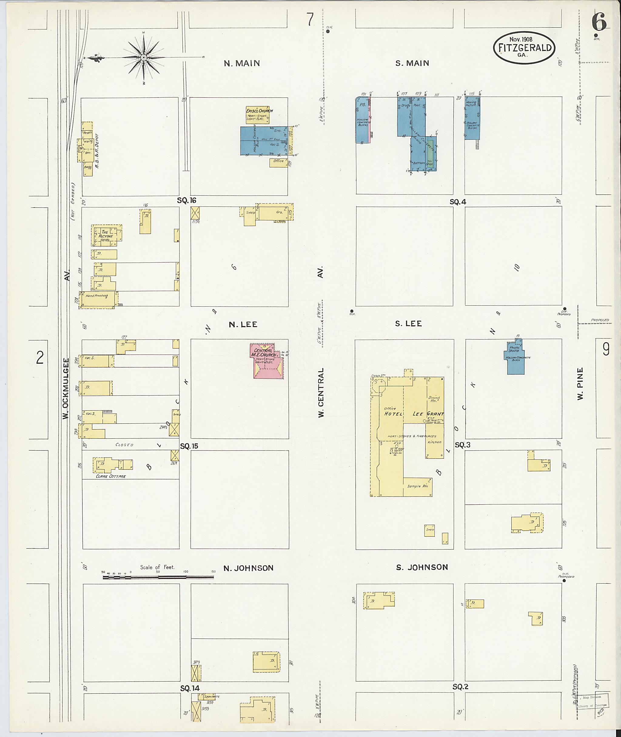 This old map of Fitzgerald, Ben Hill County, Georgia was created by Sanborn Map Company in 1908