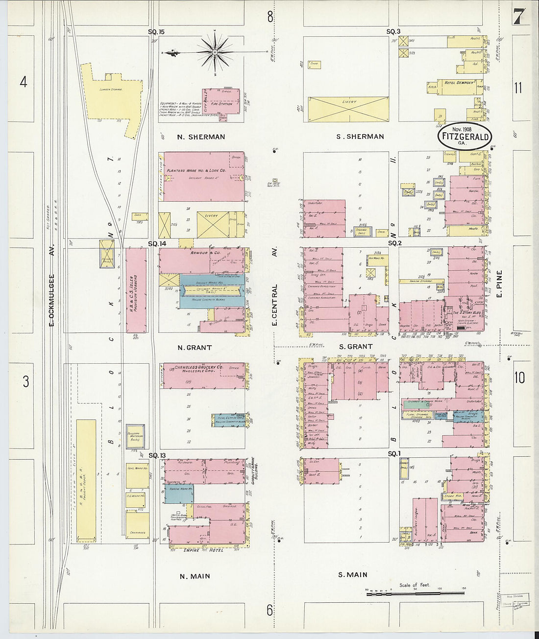 This old map of Fitzgerald, Ben Hill County, Georgia was created by Sanborn Map Company in 1908