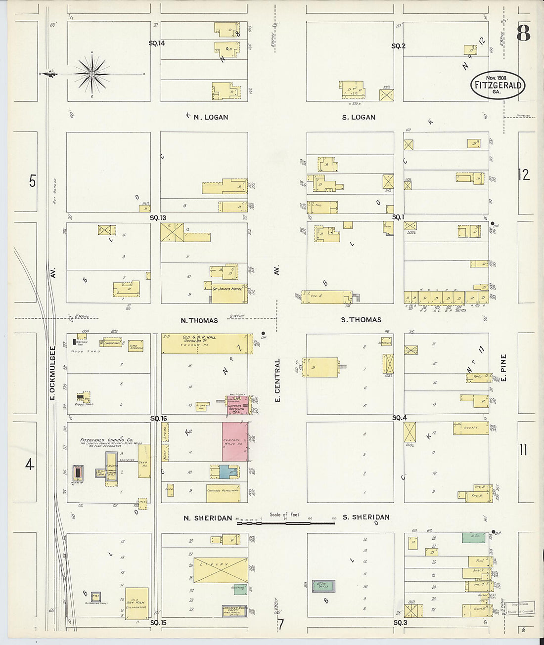 This old map of Fitzgerald, Ben Hill County, Georgia was created by Sanborn Map Company in 1908