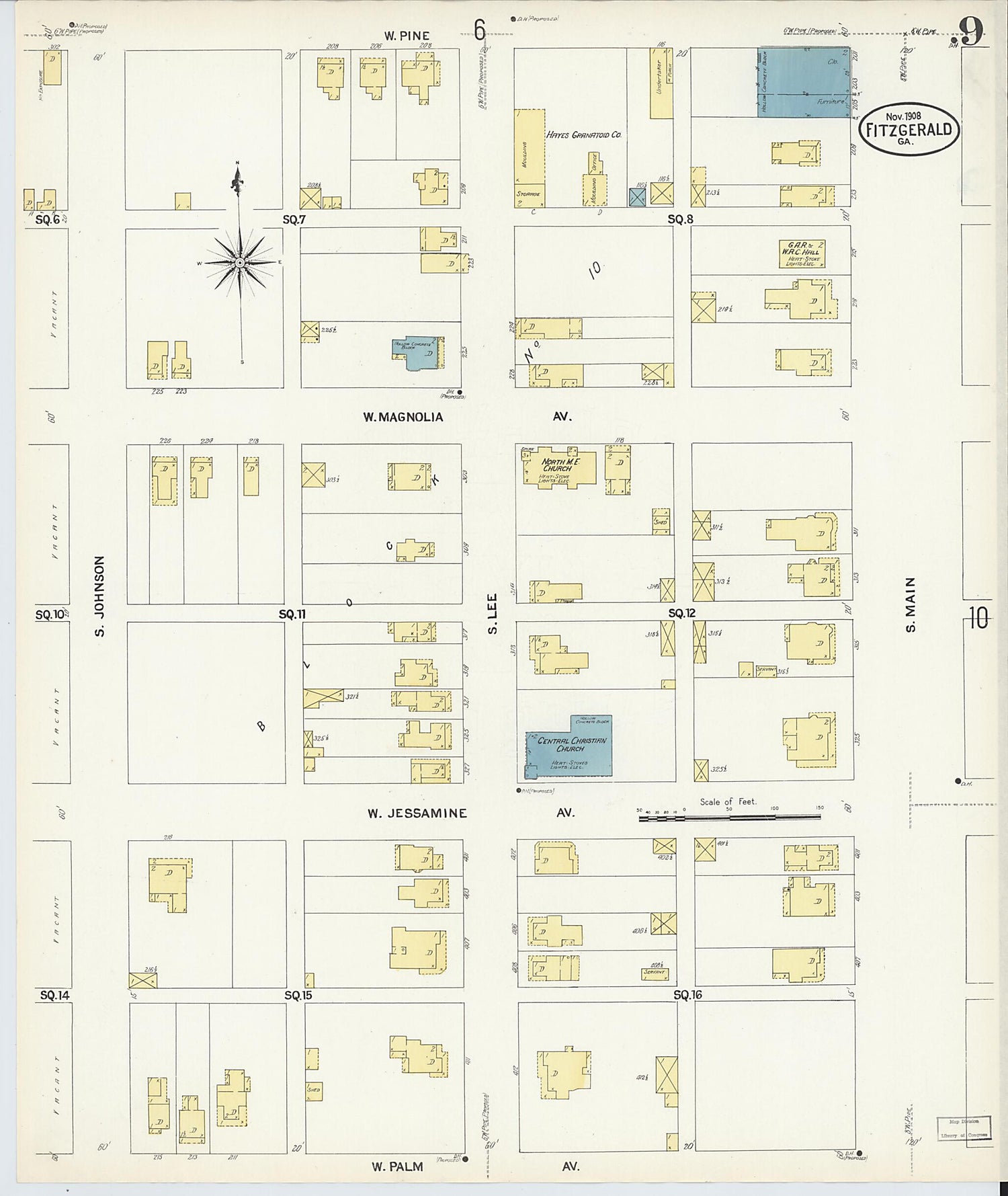 This old map of Fitzgerald, Ben Hill County, Georgia was created by Sanborn Map Company in 1908