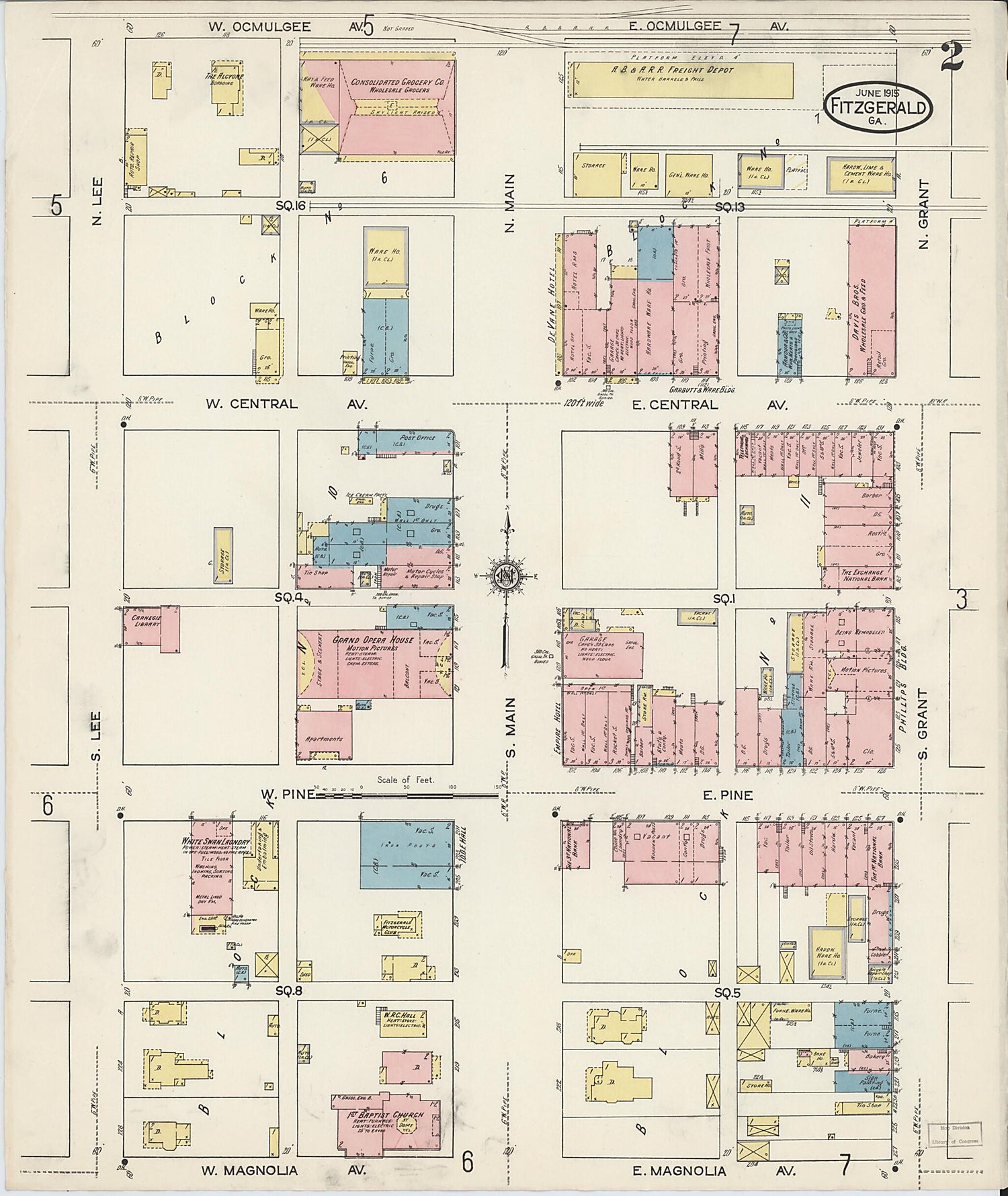 This old map of Fitzgerald, Ben Hill County, Georgia was created by Sanborn Map Company in 1915