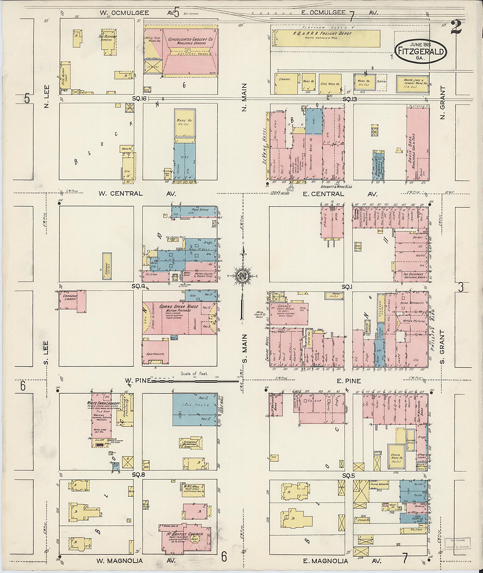 This old map of Fitzgerald, Ben Hill County, Georgia was created by Sanborn Map Company in 1915