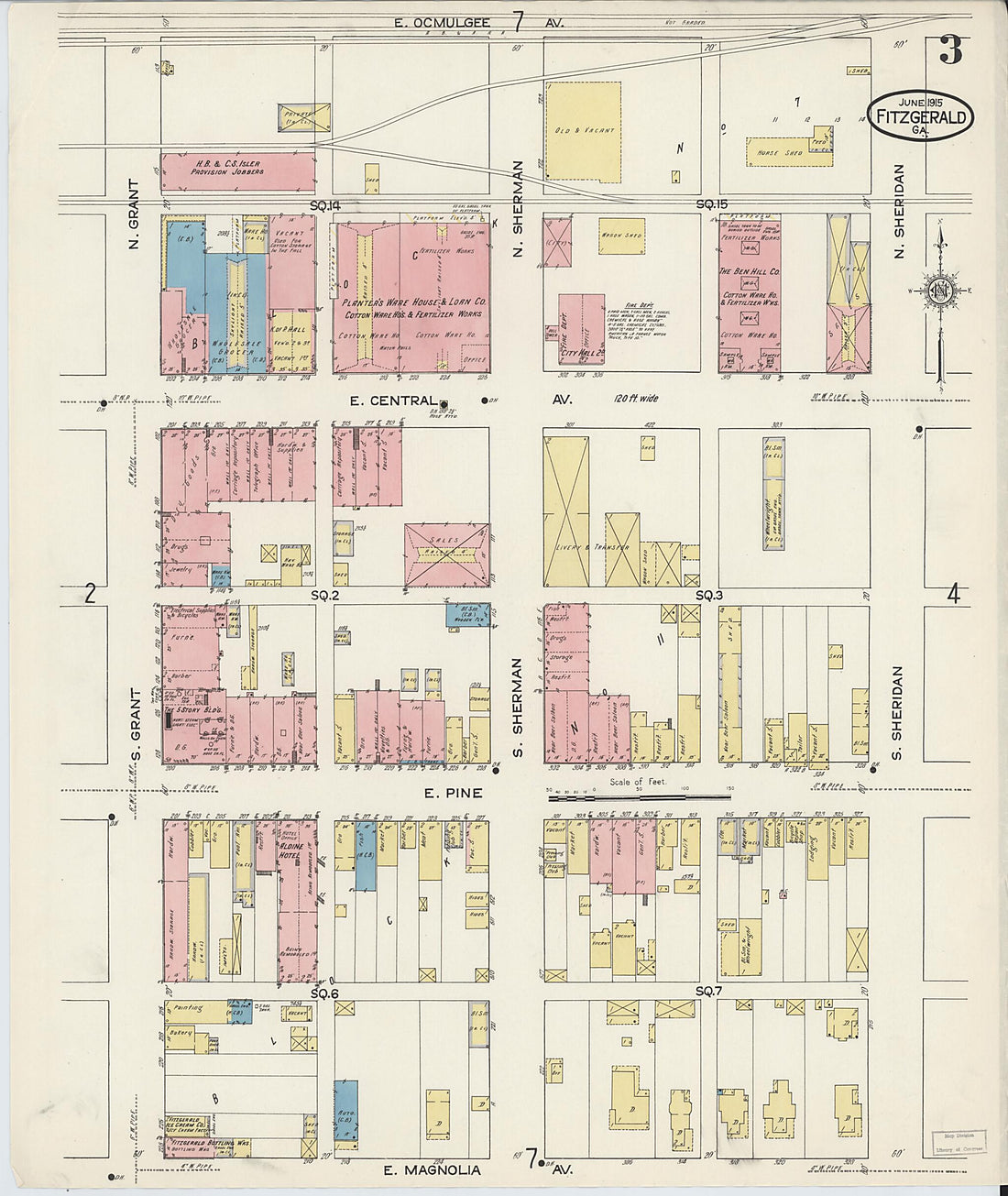 This old map of Fitzgerald, Ben Hill County, Georgia was created by Sanborn Map Company in 1915