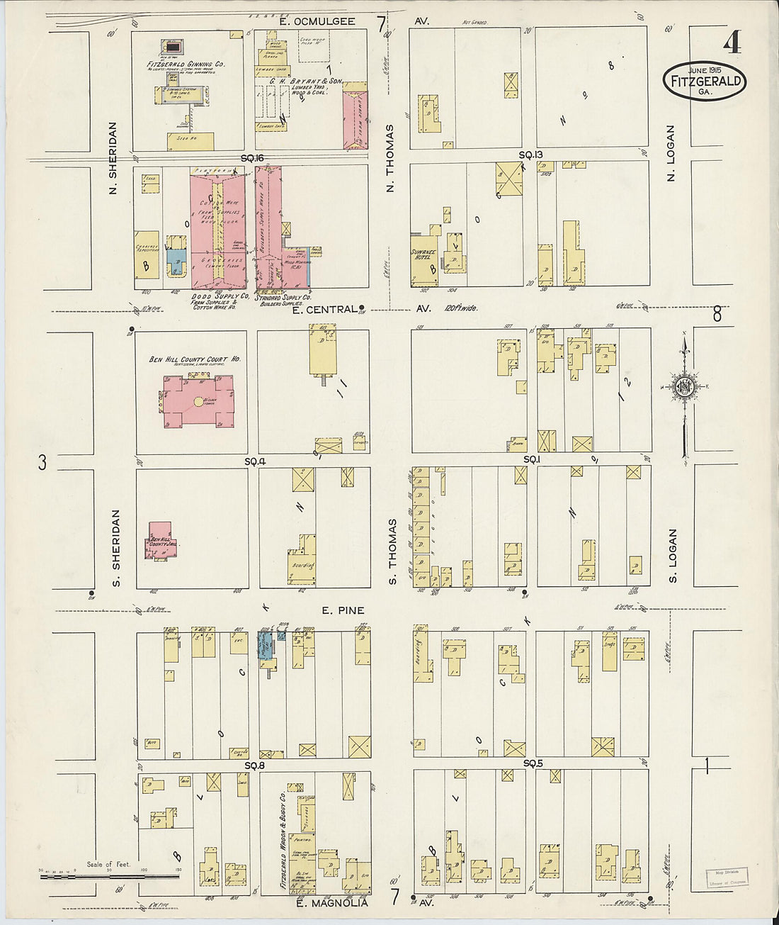 This old map of Fitzgerald, Ben Hill County, Georgia was created by Sanborn Map Company in 1915