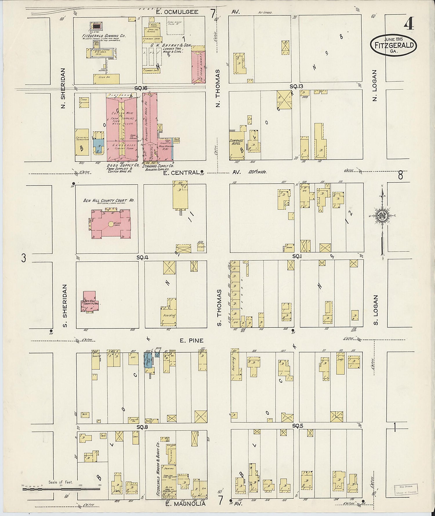 This old map of Fitzgerald, Ben Hill County, Georgia was created by Sanborn Map Company in 1915