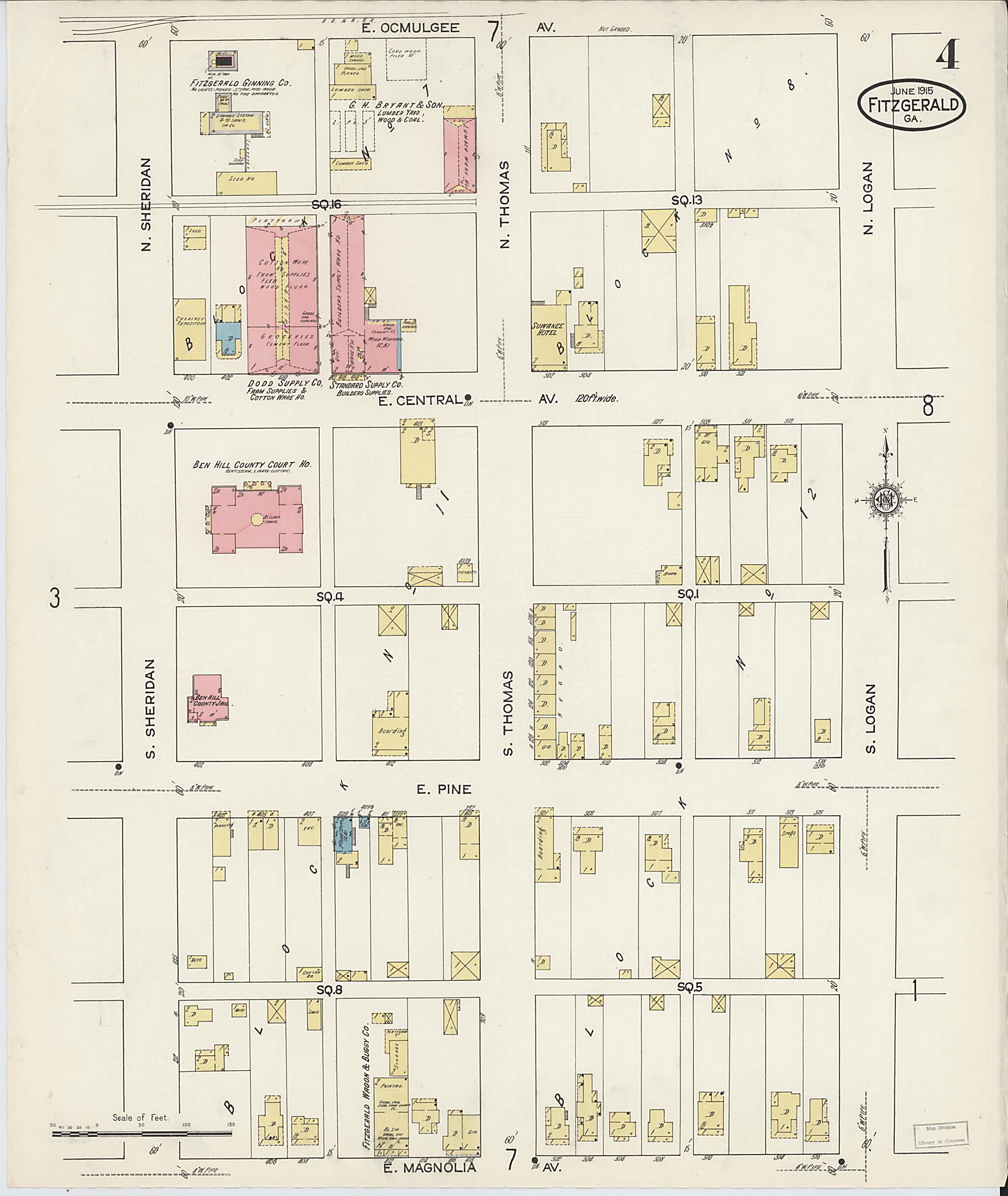 This old map of Fitzgerald, Ben Hill County, Georgia was created by Sanborn Map Company in 1915