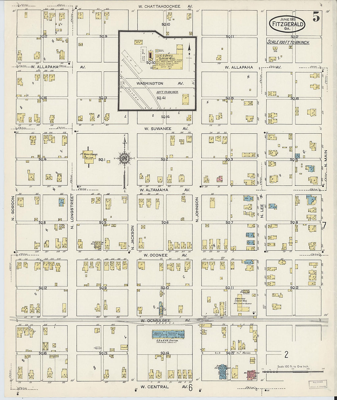 This old map of Fitzgerald, Ben Hill County, Georgia was created by Sanborn Map Company in 1915