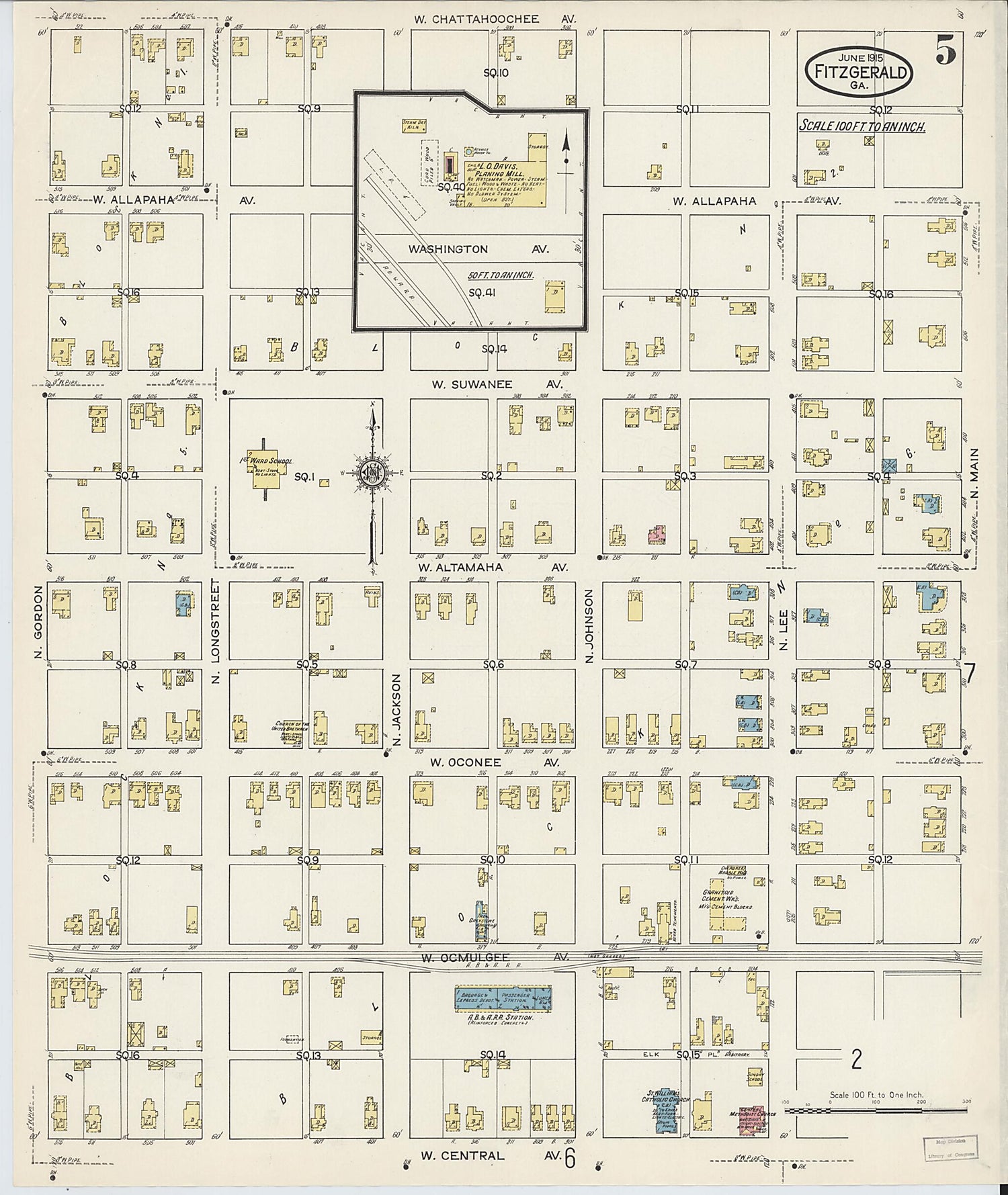 This old map of Fitzgerald, Ben Hill County, Georgia was created by Sanborn Map Company in 1915