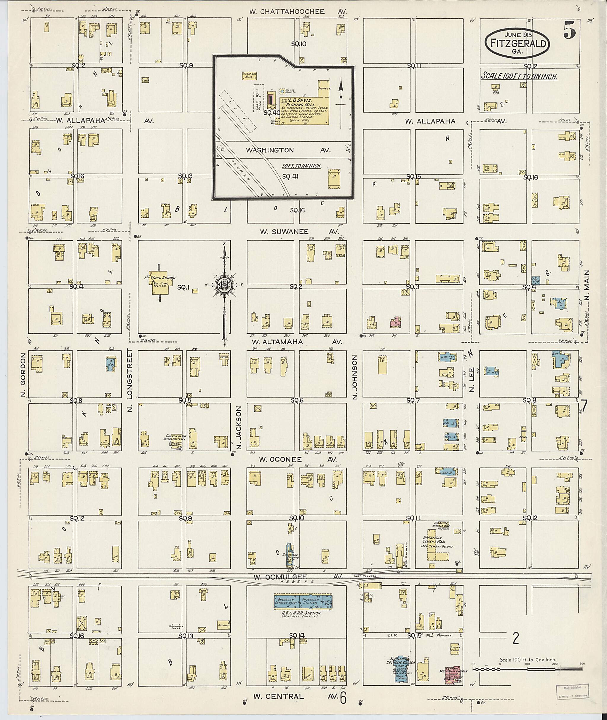 This old map of Fitzgerald, Ben Hill County, Georgia was created by Sanborn Map Company in 1915