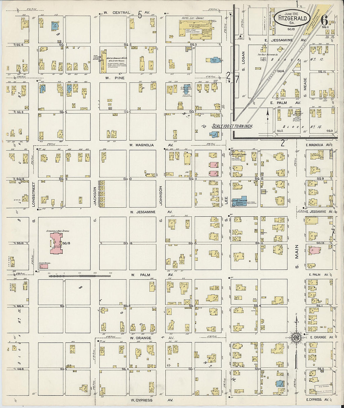 This old map of Fitzgerald, Ben Hill County, Georgia was created by Sanborn Map Company in 1915