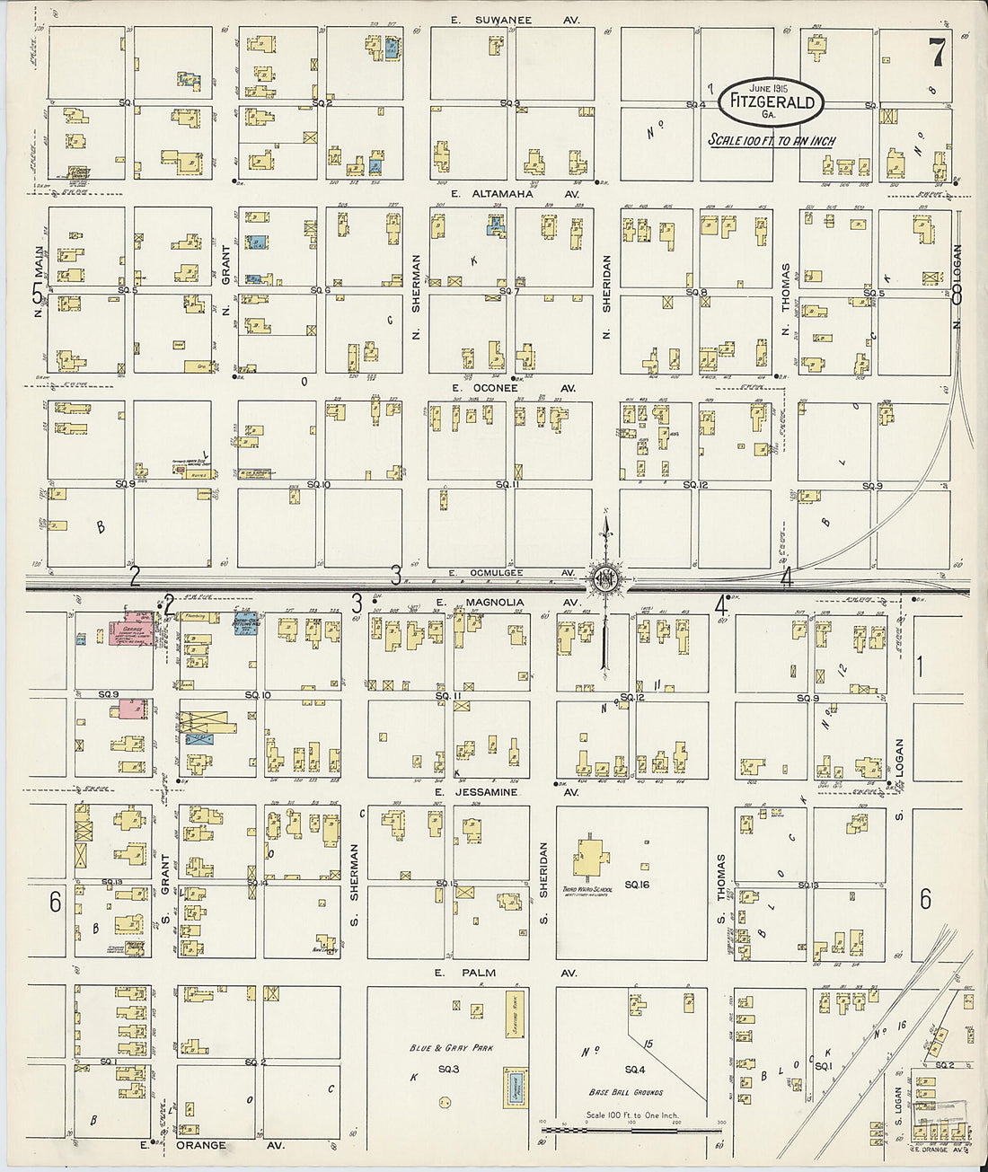 This old map of Fitzgerald, Ben Hill County, Georgia was created by Sanborn Map Company in 1915