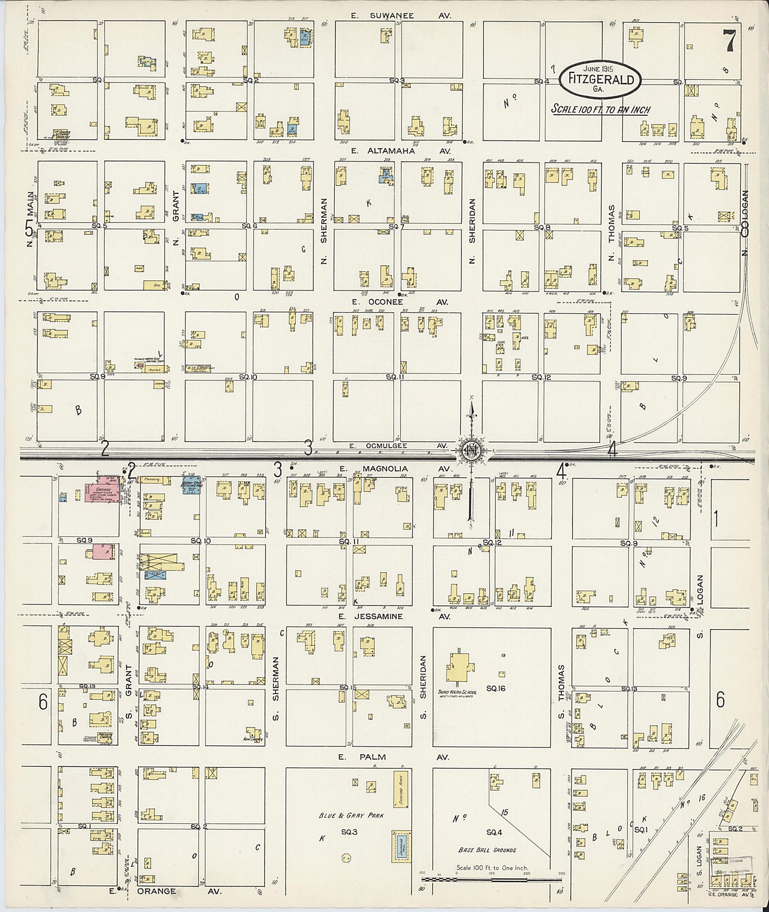 This old map of Fitzgerald, Ben Hill County, Georgia was created by Sanborn Map Company in 1915