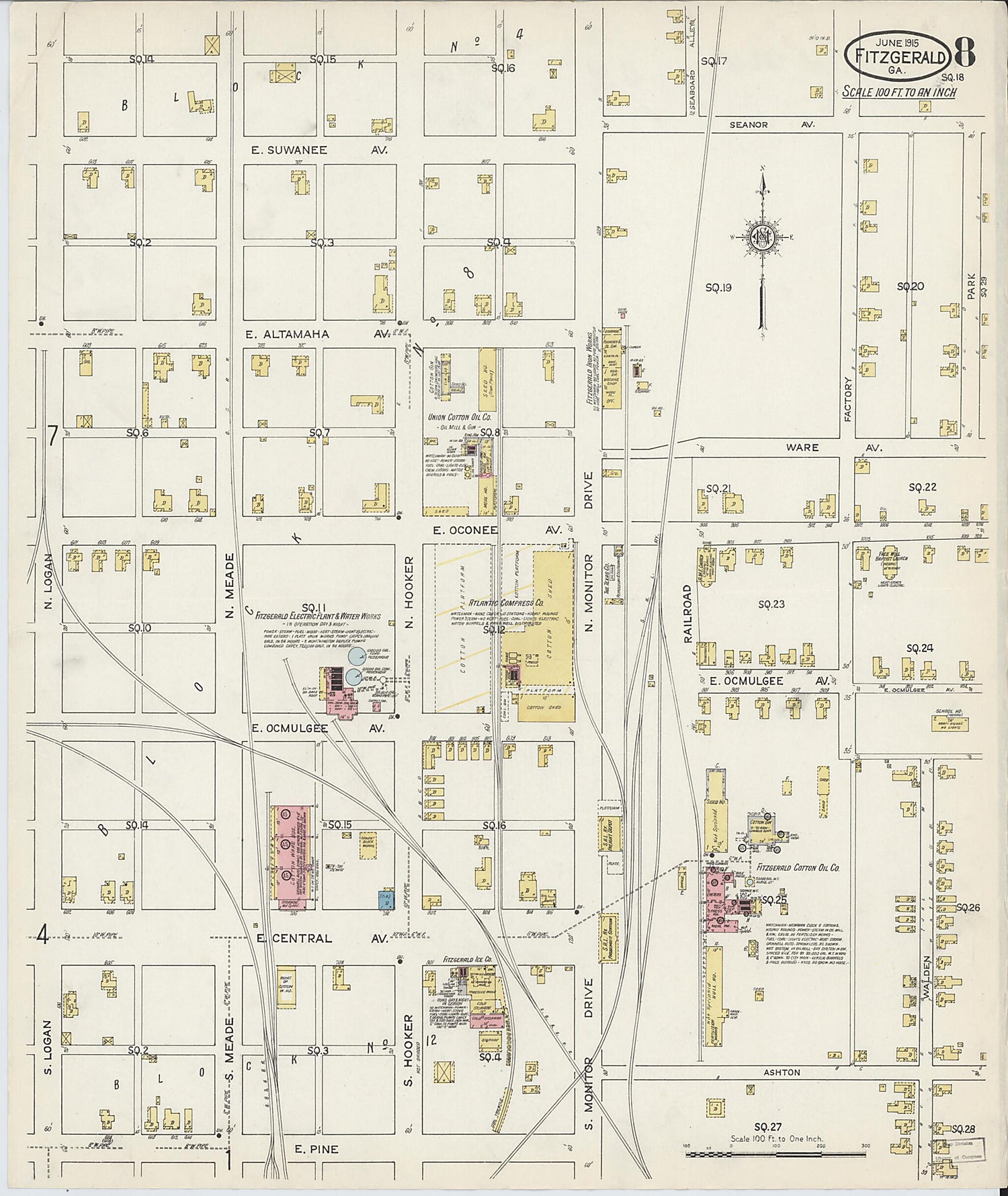 This old map of Fitzgerald, Ben Hill County, Georgia was created by Sanborn Map Company in 1915